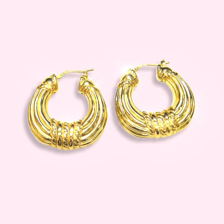 1.5" Beautiful Textured 10K Yellow Gold Hoop Earrings