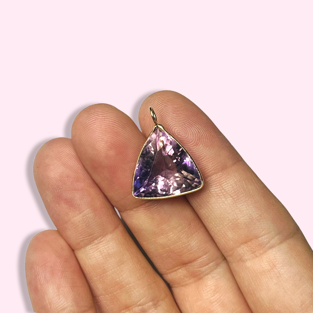 Large Triangular Ametrine 14K Yellow Gold Pendant Charm