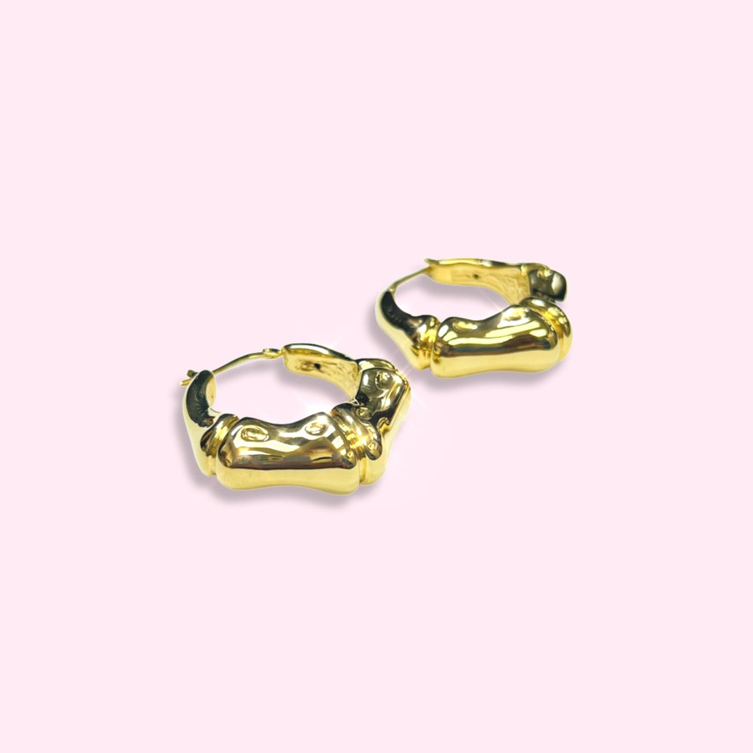 10K Yellow Gold 1.25" x 10mm Bamboo Hoop Earrings