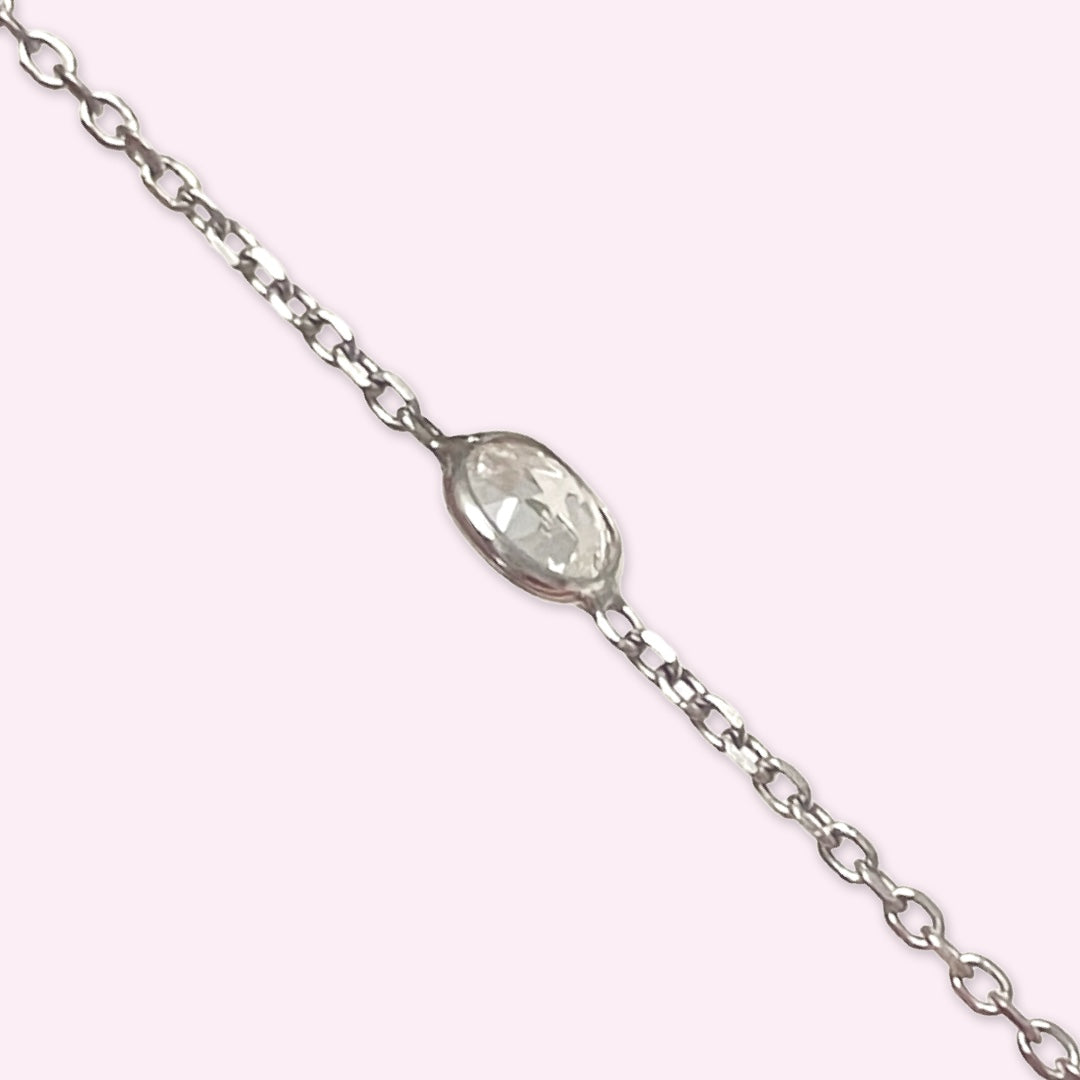 .35CT Old Mine Cut Diamond 14K White Gold Diamond Solitaire Hand Chain Bracelet