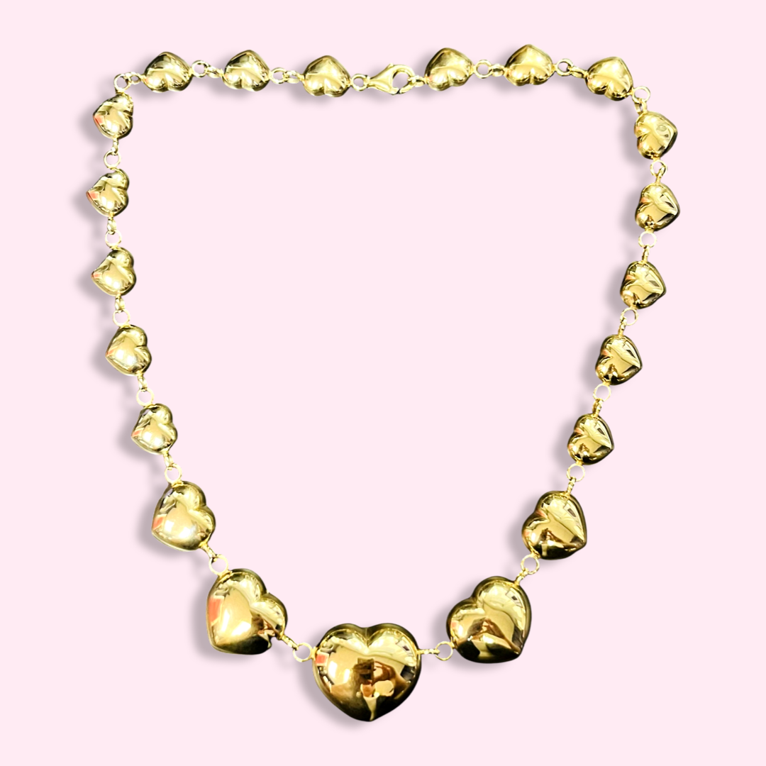 18” Graduated Puffy Heart Link 10K Yellow Gold Necklace 18”