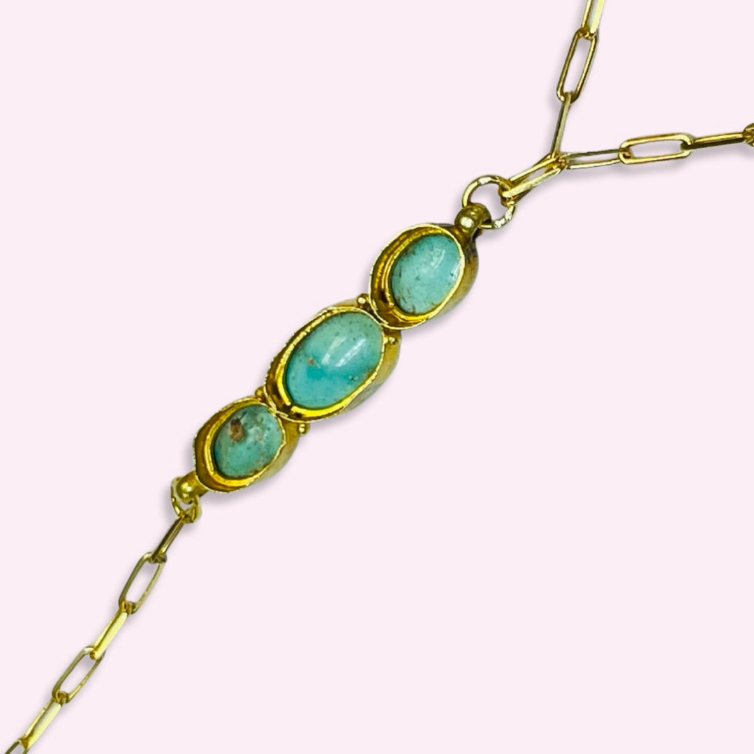 Natural Persian Turquoise 18K Yellow Gold Handchain Bracelet