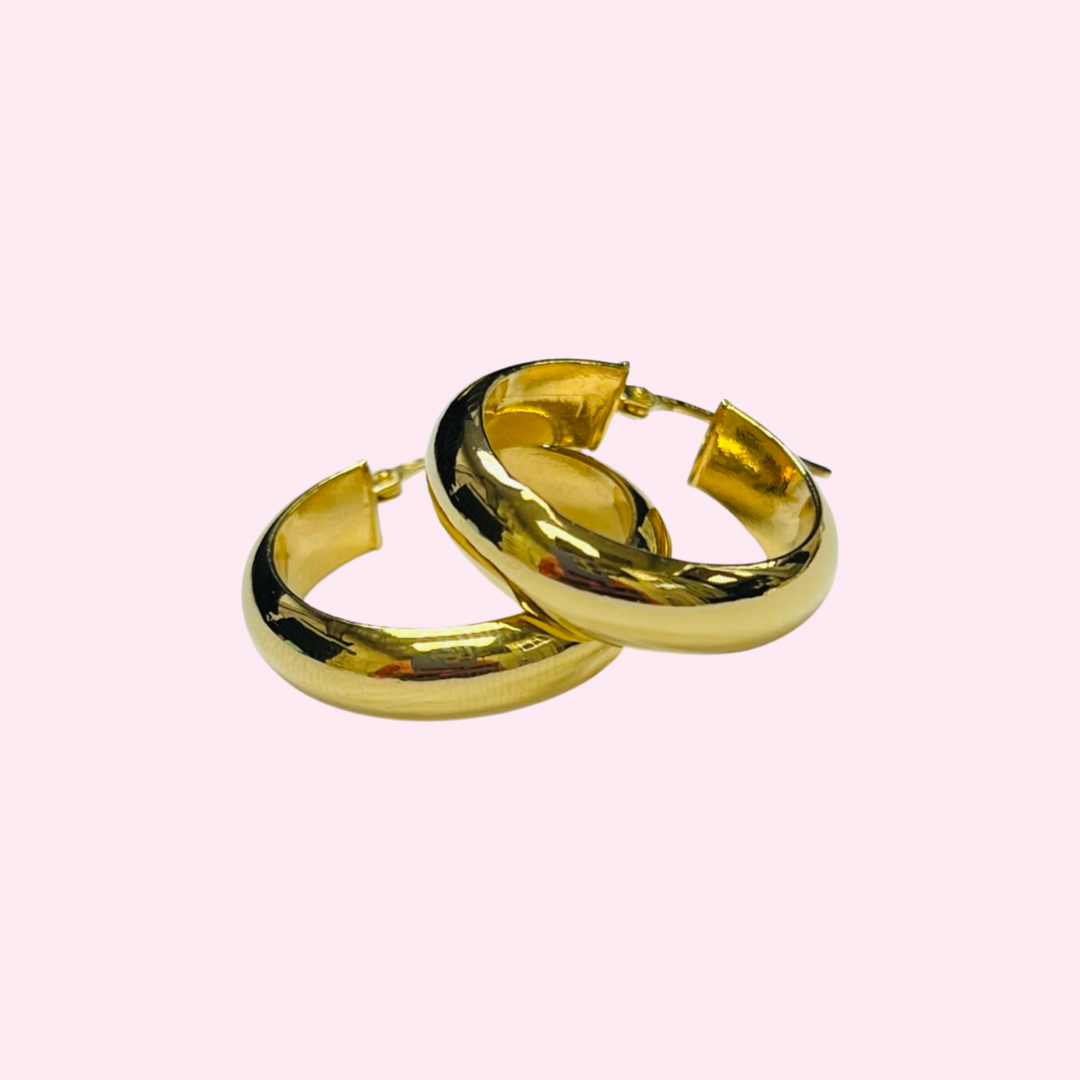 0.95" 10K Yellow Gold 6mm Rounded Flat Inside Hoop Earrings