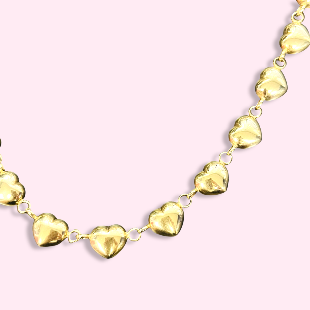 Gorgeous! 20” Puffy Heart Link 10K Yellow Gold Necklace