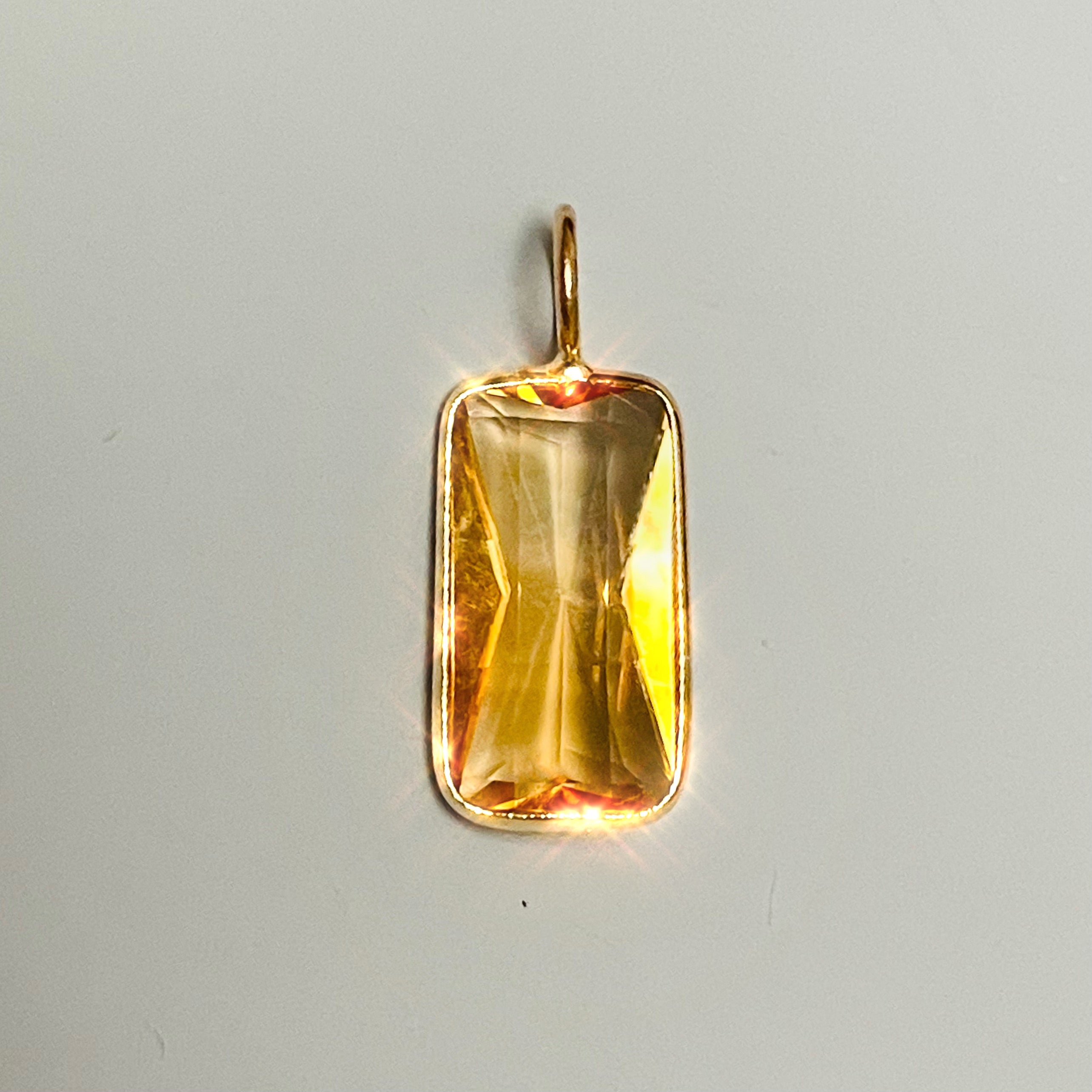 Natural Yellow Citrine Elongated Emerald Cut 14K Yellow Gold Pendant Charm 13x6.5mm