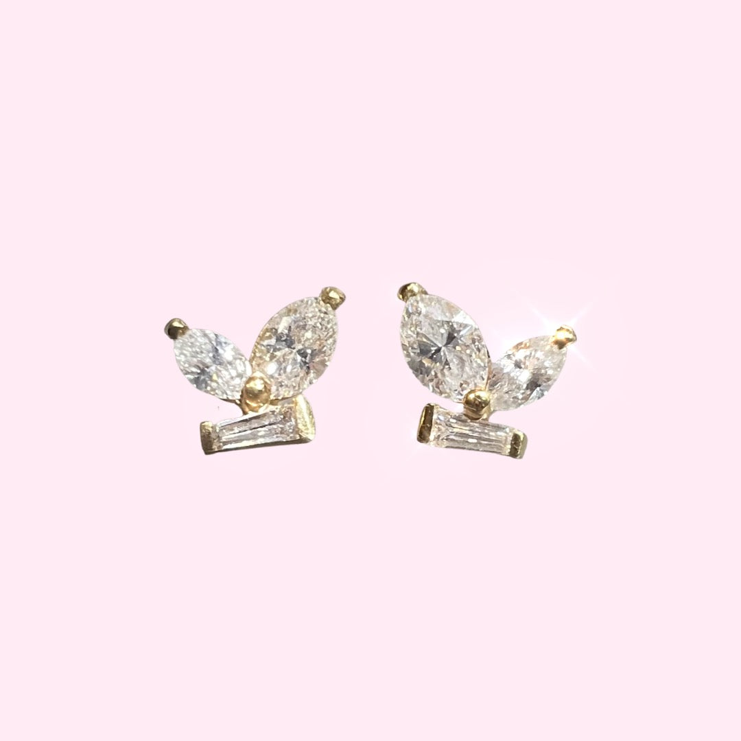 18k Yellow Gold Butterfly Diamond Stud Earrings