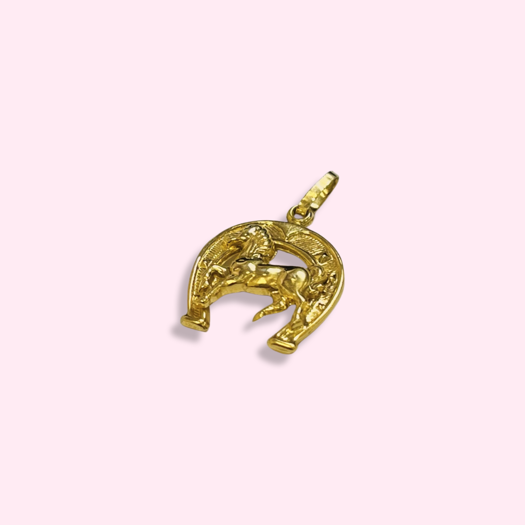 Lucky HorseShoe 18K Yellow Gold Charm Pendant 1.2 x .75"