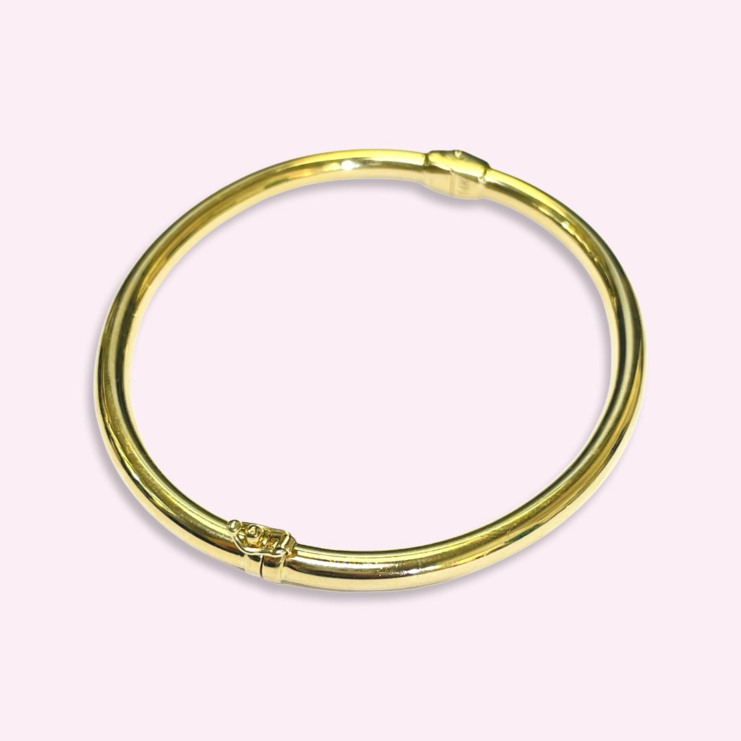 6.75" 14K Yellow Gold Smooth Tube Hinged Bangle Bracelet 4mm