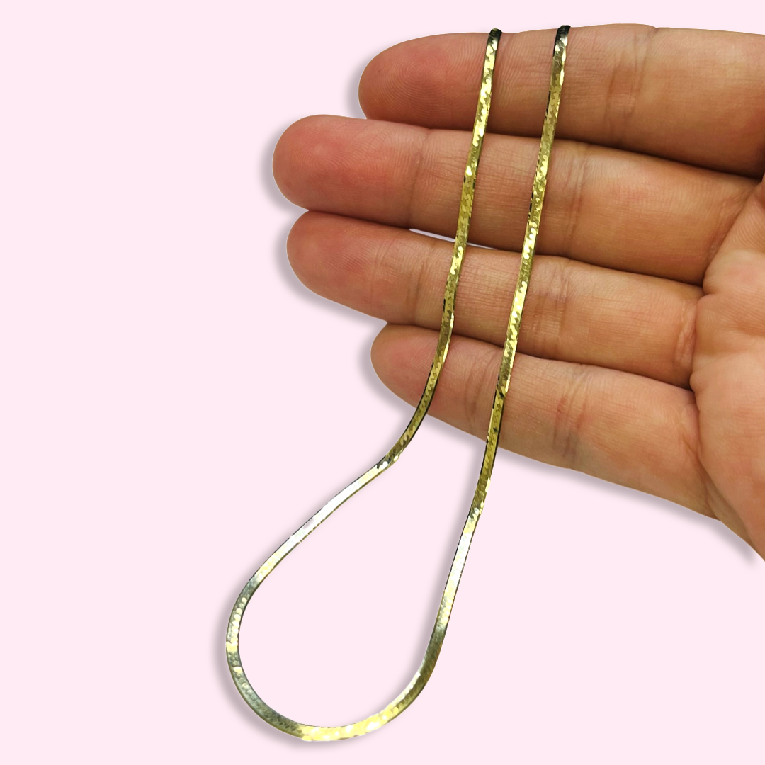 16" 2mm 14K Yellow Gold Herringbone Chain Necklace