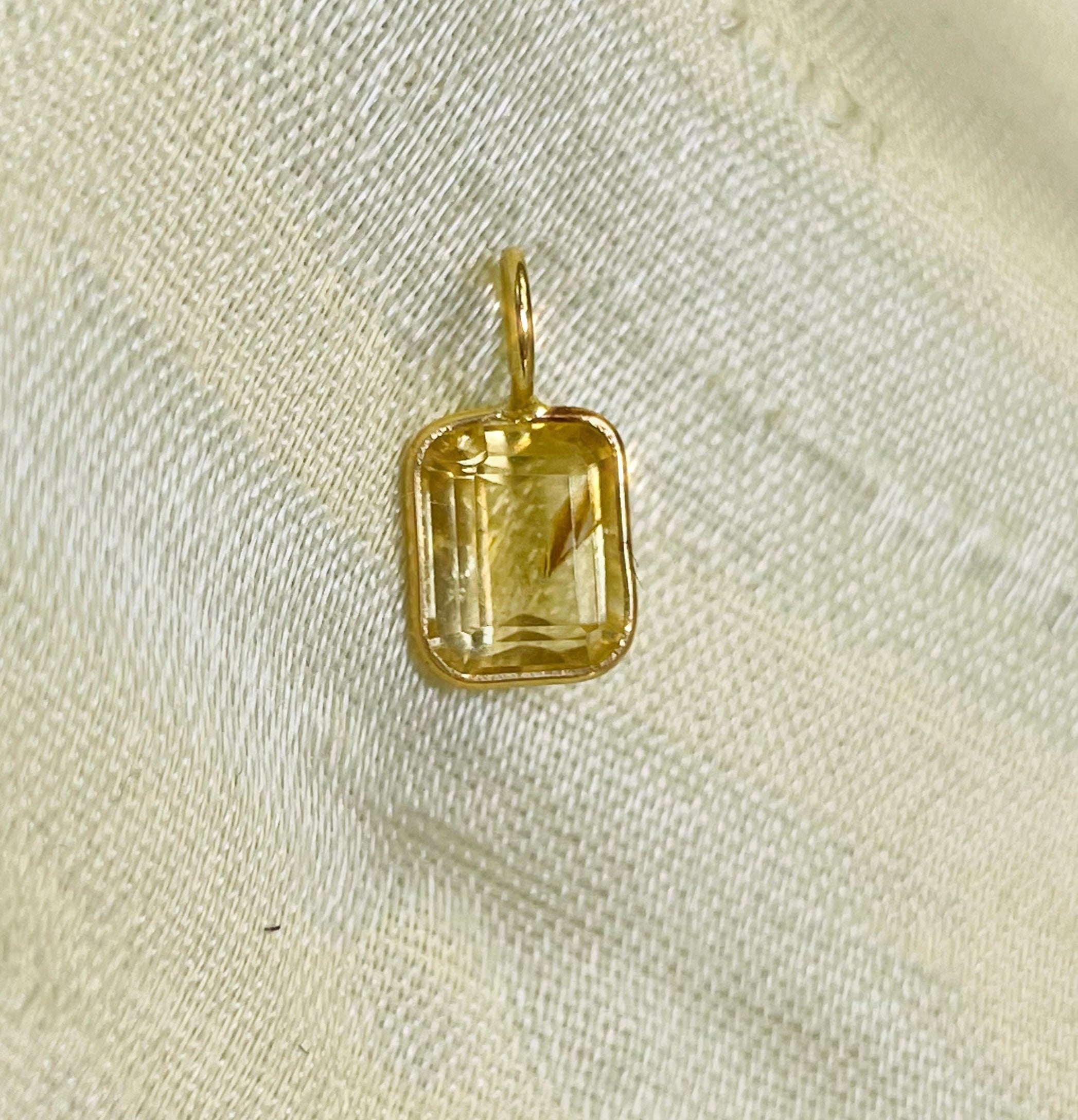 Natural Yellow Citrine Emerald Cut 14K Yellow Gold Pendant Charm 13x6.5mm