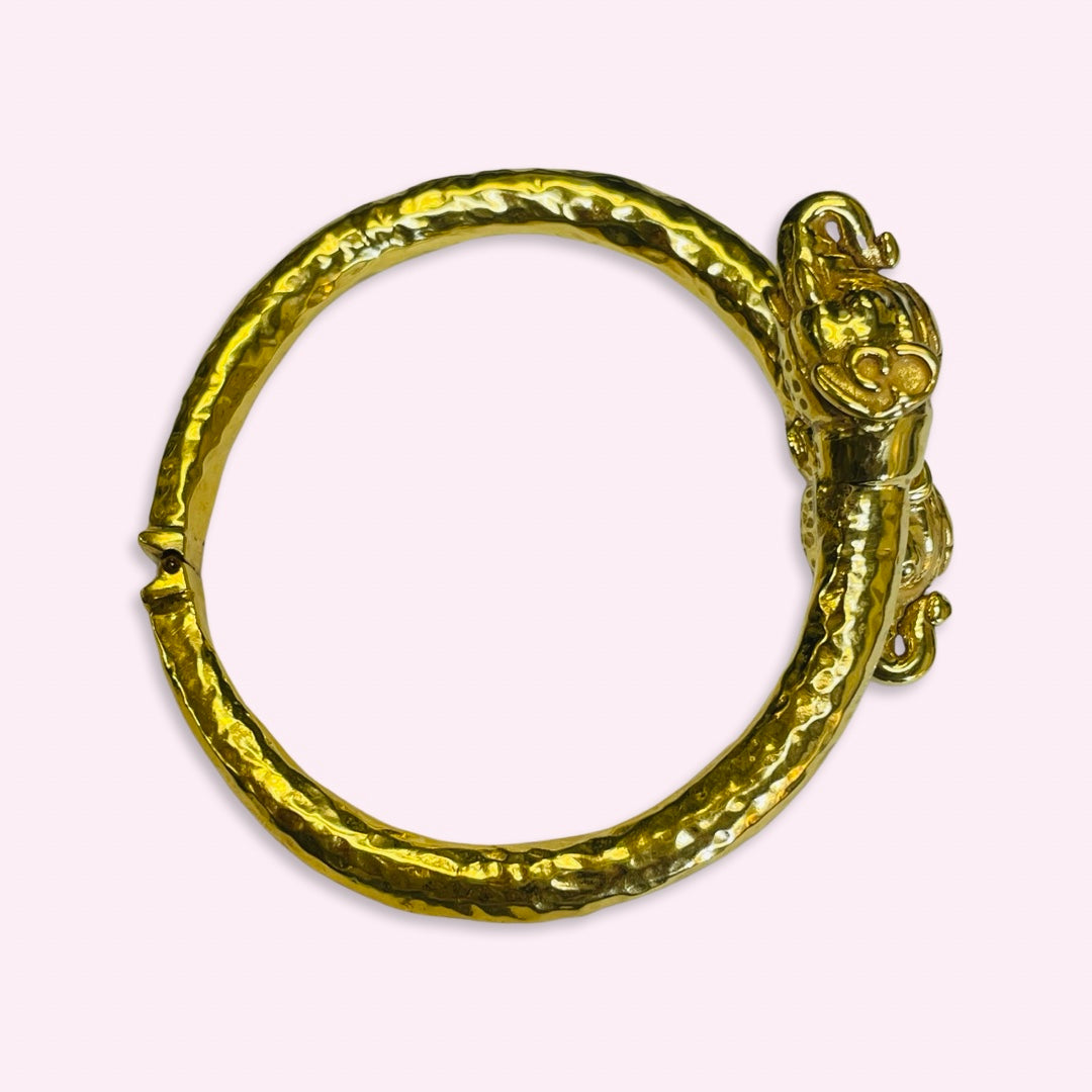 14K Yellow Gold Double Headed Elephant Bangle Wrap Bracelet