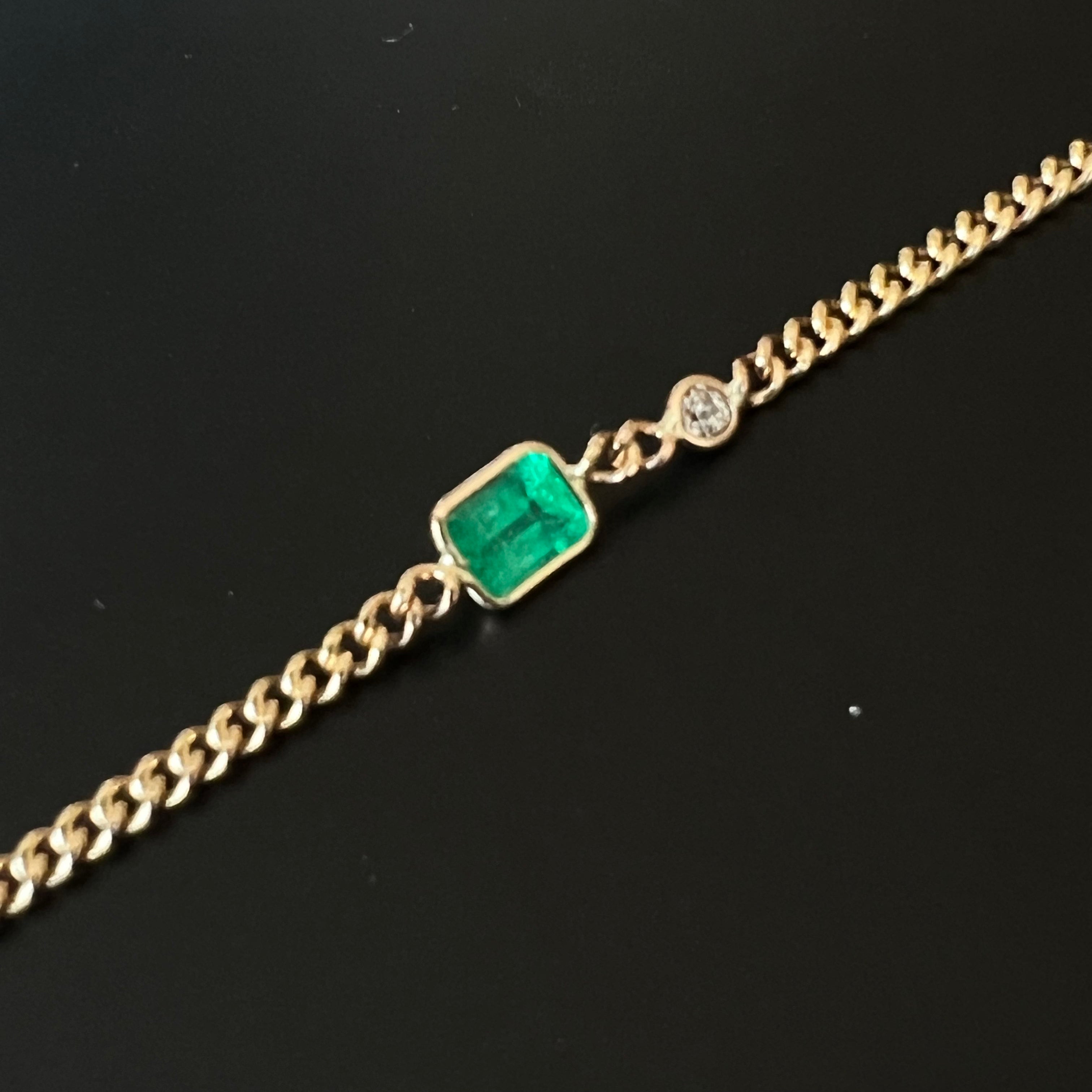 14K Emerald And Diamond Bracelet in Solid Yellow Gold 6"