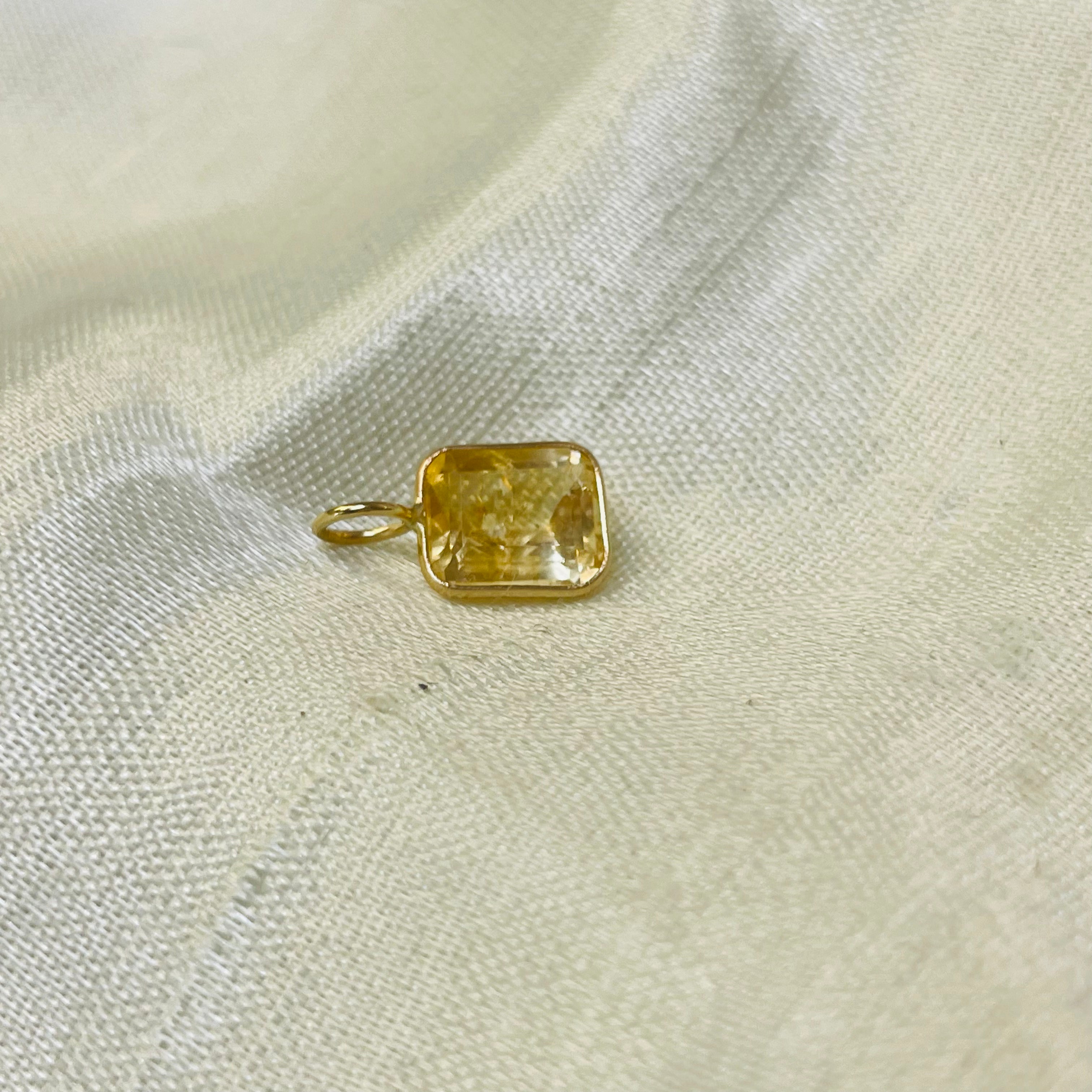 Natural Yellow Citrine Emerald Cut 14K Yellow Gold Pendant Charm 13x6.5mm