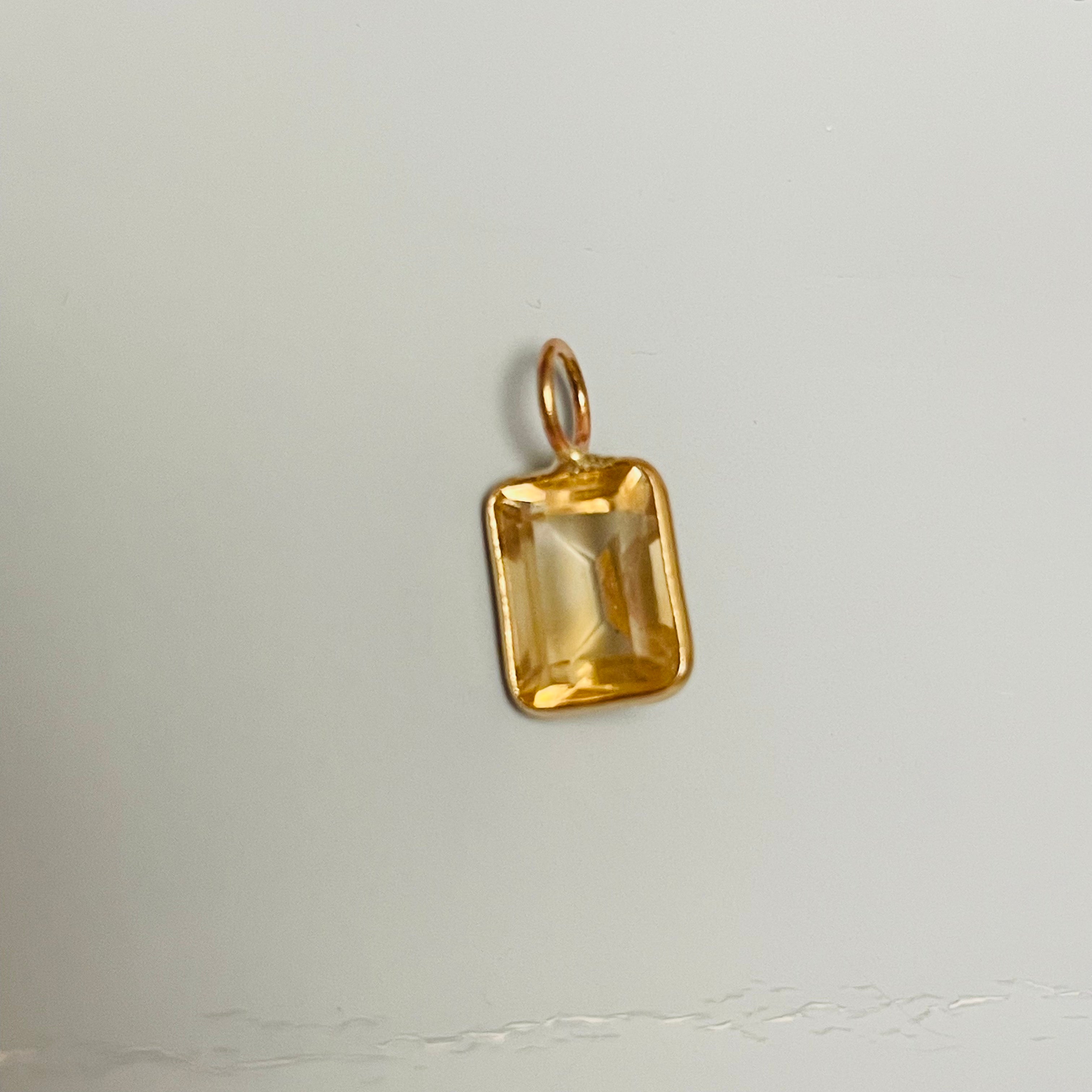 Natural Yellow Citrine Emerald Cut 14K Yellow Gold Pendant Charm 13x6.5mm