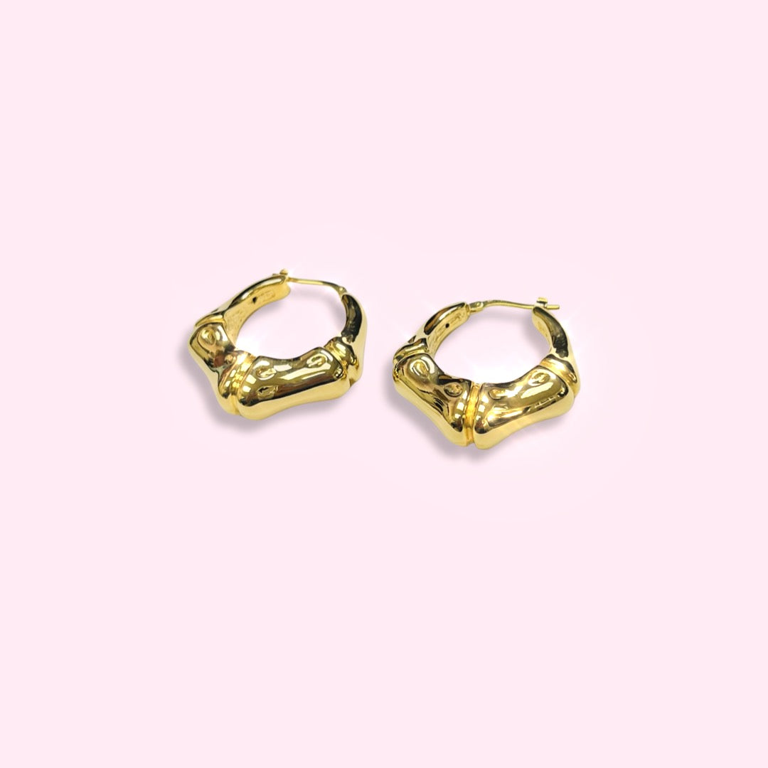 10K Yellow Gold 1.25" x 10mm Bamboo Hoop Earrings