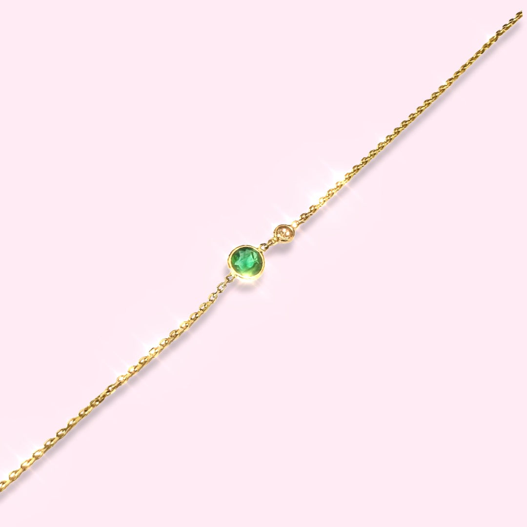 Emerald And Diamond Bracelet in Solid 14k Yellow Gold 6.25"