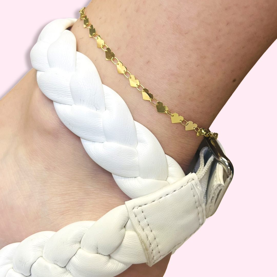 14K Yellow Gold Mirror Finish Heart Station Bracelet Necklace Anklet
