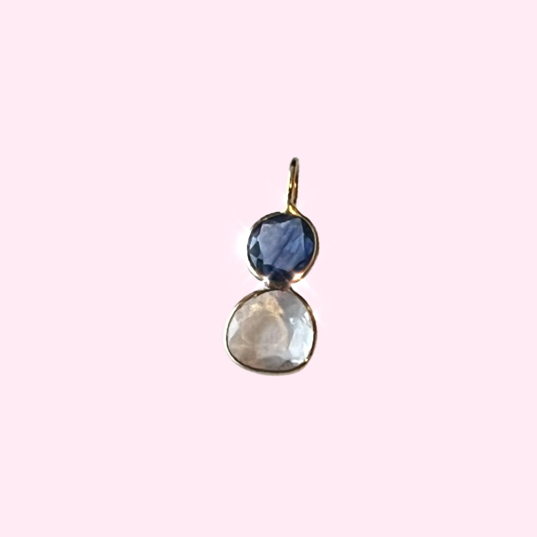 Double White and Blue Natural Rose Cut Sapphire Charm Pendant