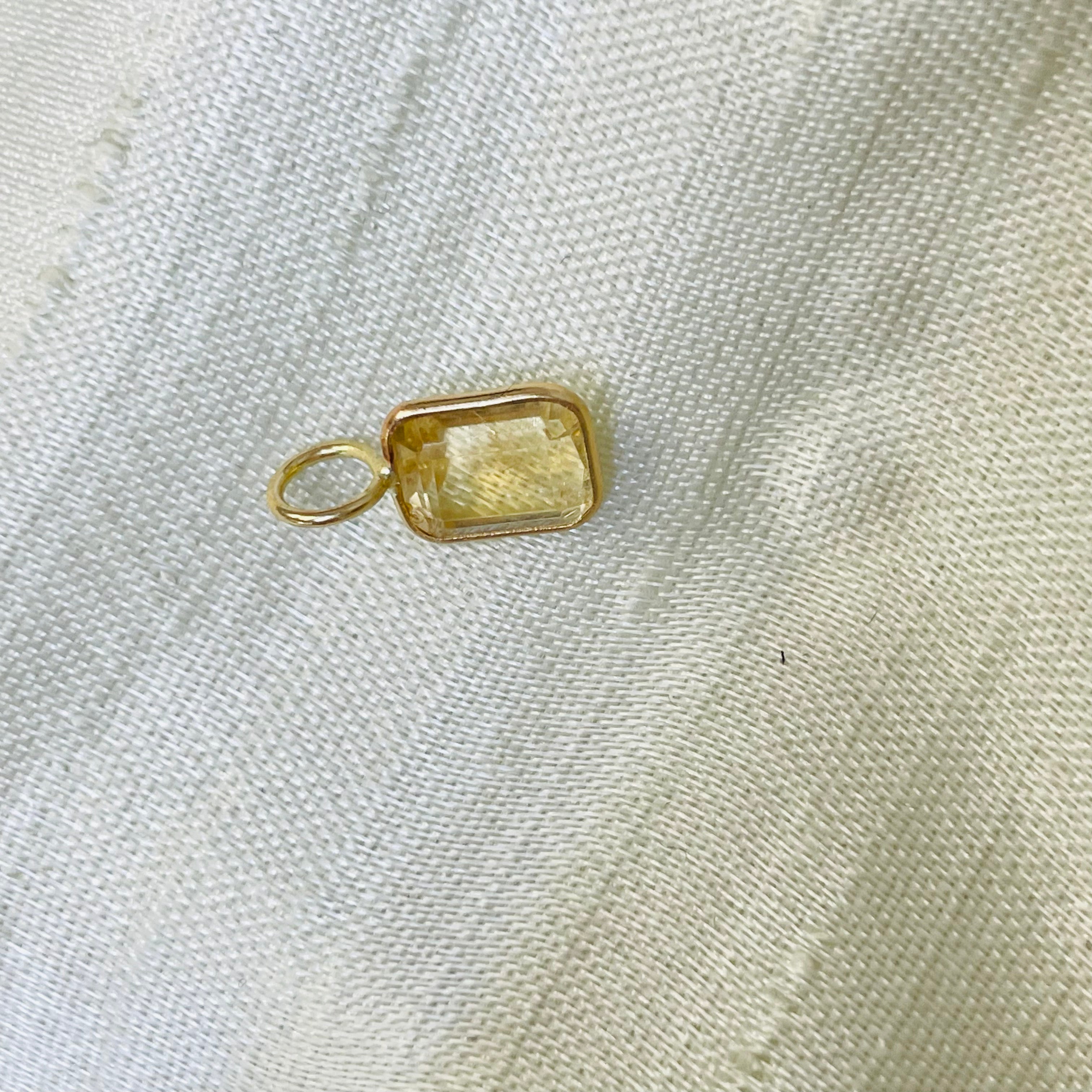 Natural Yellow Citrine Emerald Cut 14K Yellow Gold Pendant Charm 13x6.5mm