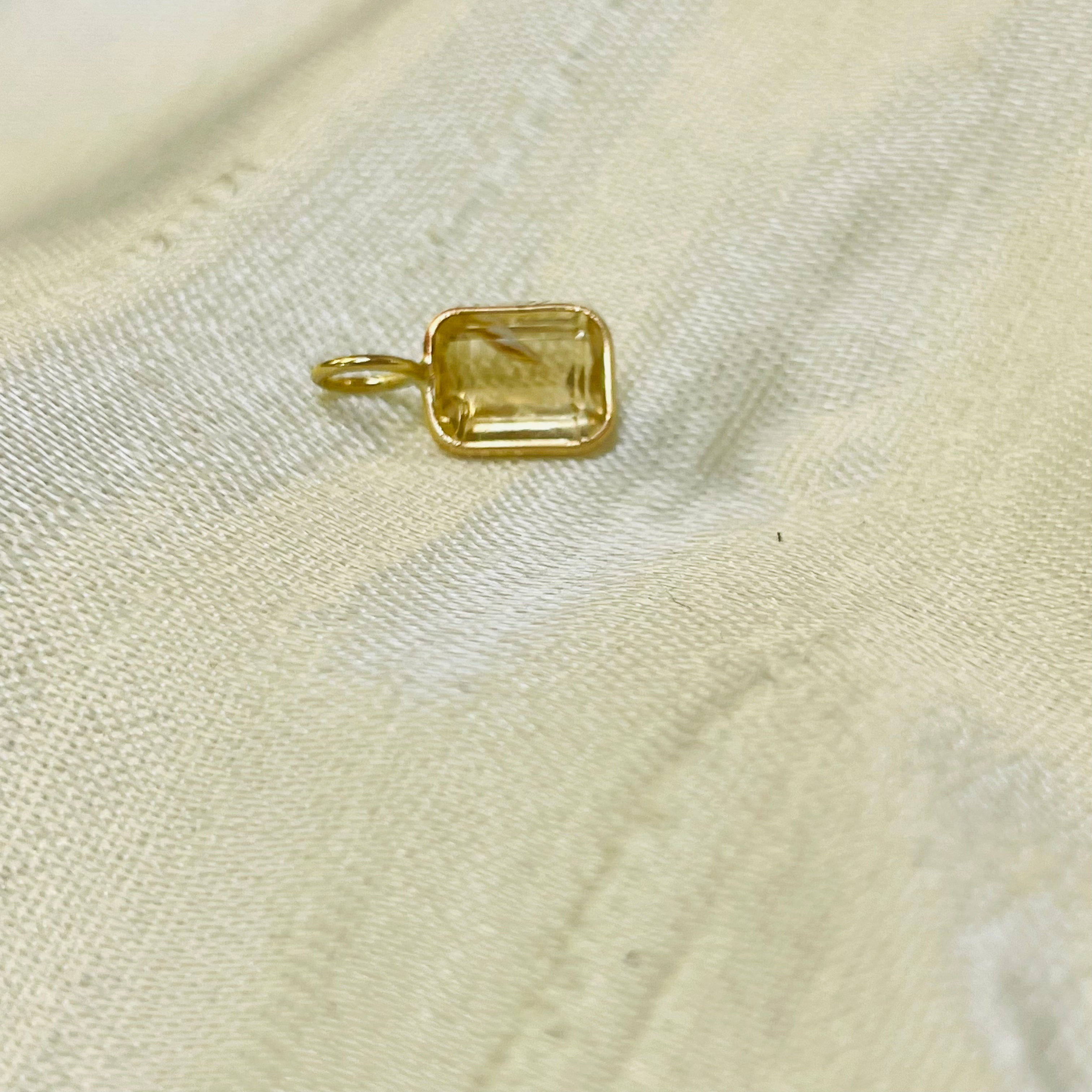 Natural Yellow Citrine Emerald Cut 14K Yellow Gold Pendant Charm 13x6.5mm