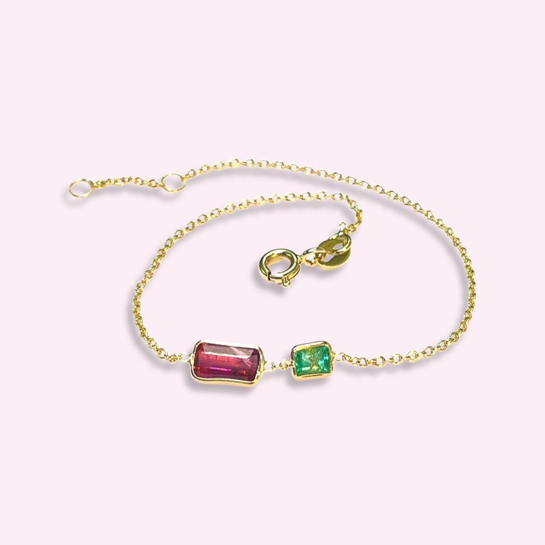 Emerald and Tourmaline 14K Yellow Gold Bracelet