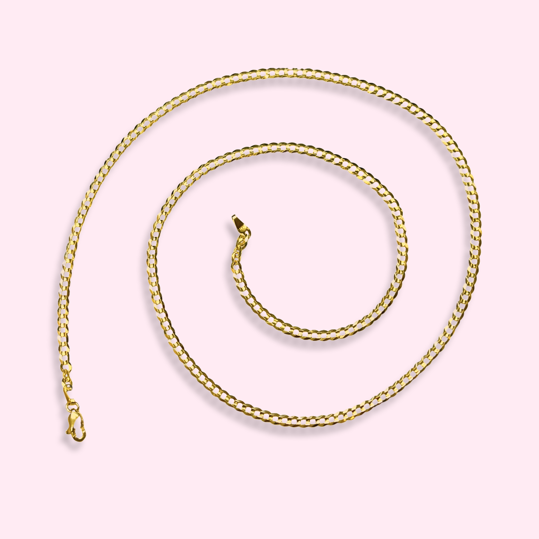 22” 3mmSolid 14K Yellow Gold Cuban Curb Link Necklace