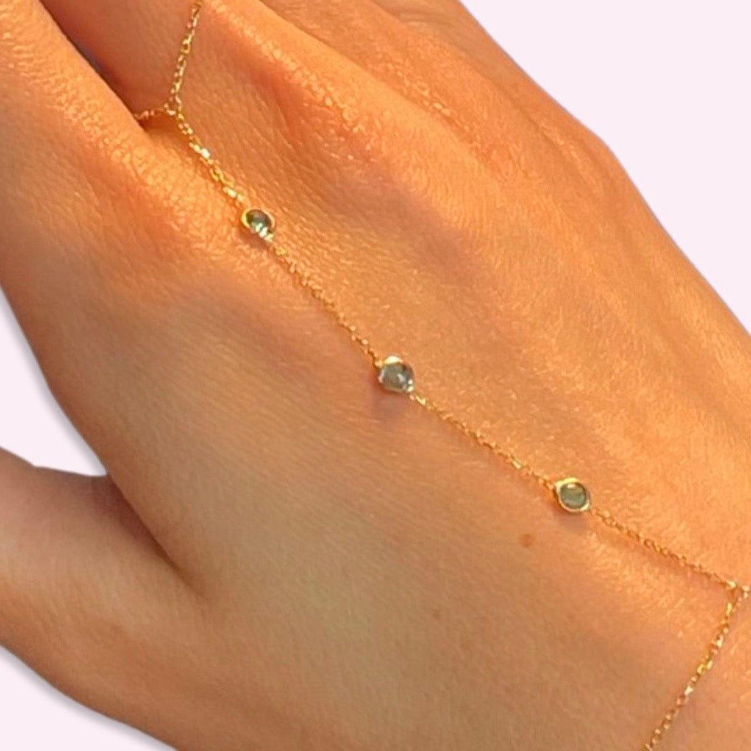 14K Yellow Gold Three Round Emerald Handchain