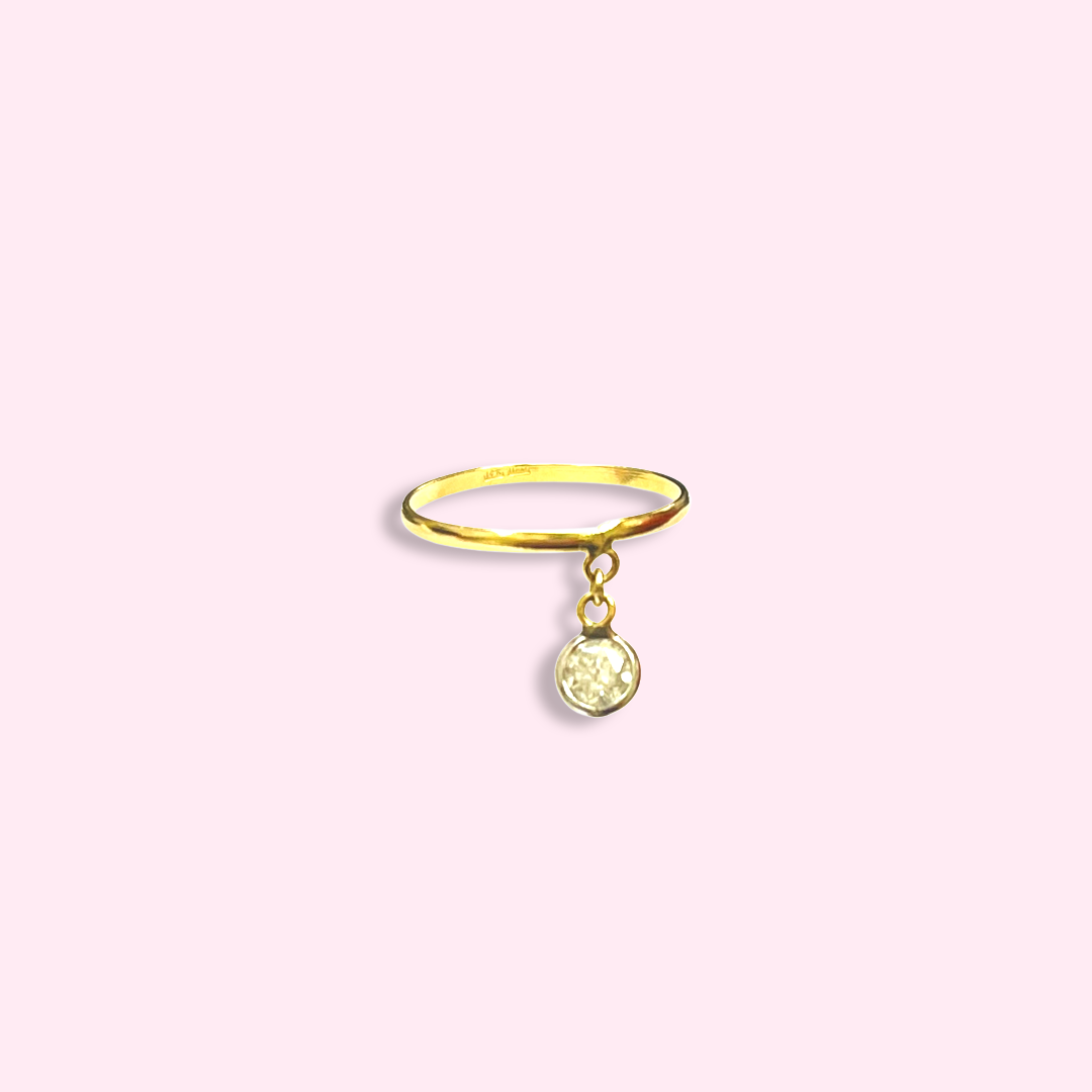 Dangling Diamond 14K Yellow Gold Band Ring
