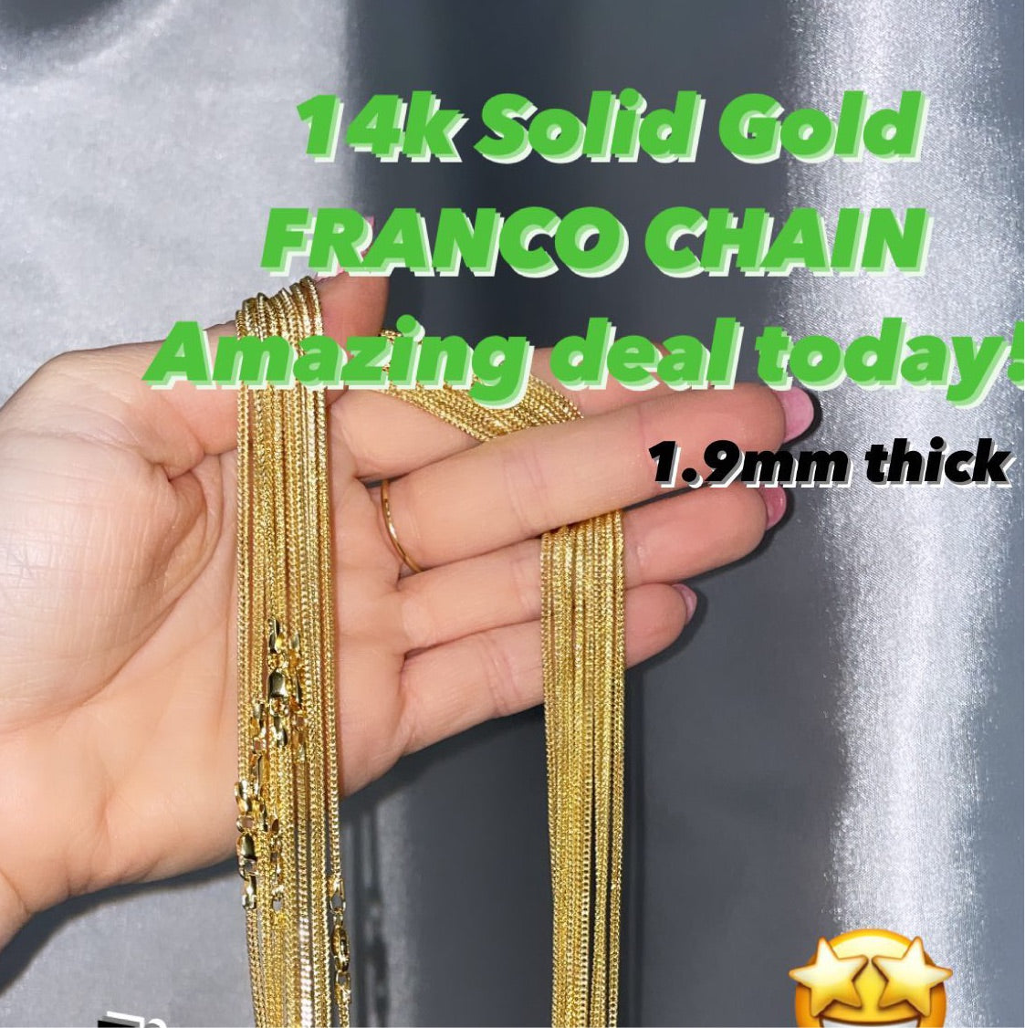 1.9mm Franco Chain 14K Yellow Gold 18” 20” 22” 24” 26”