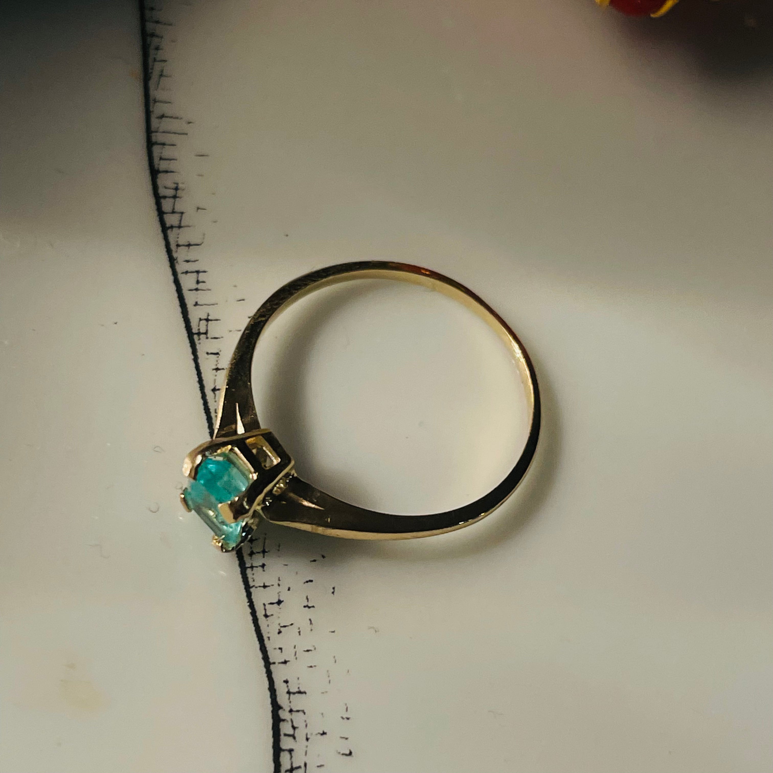 Solitaire Colombian Emerald 14K Yellow Gold Ring Size 6 RESERVED SIZED to 4