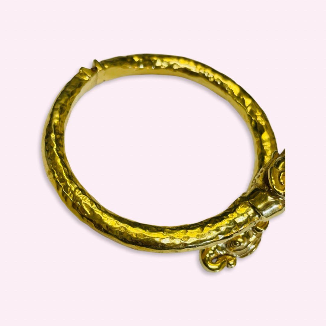 14K Yellow Gold Double Headed Elephant Bangle Wrap Bracelet