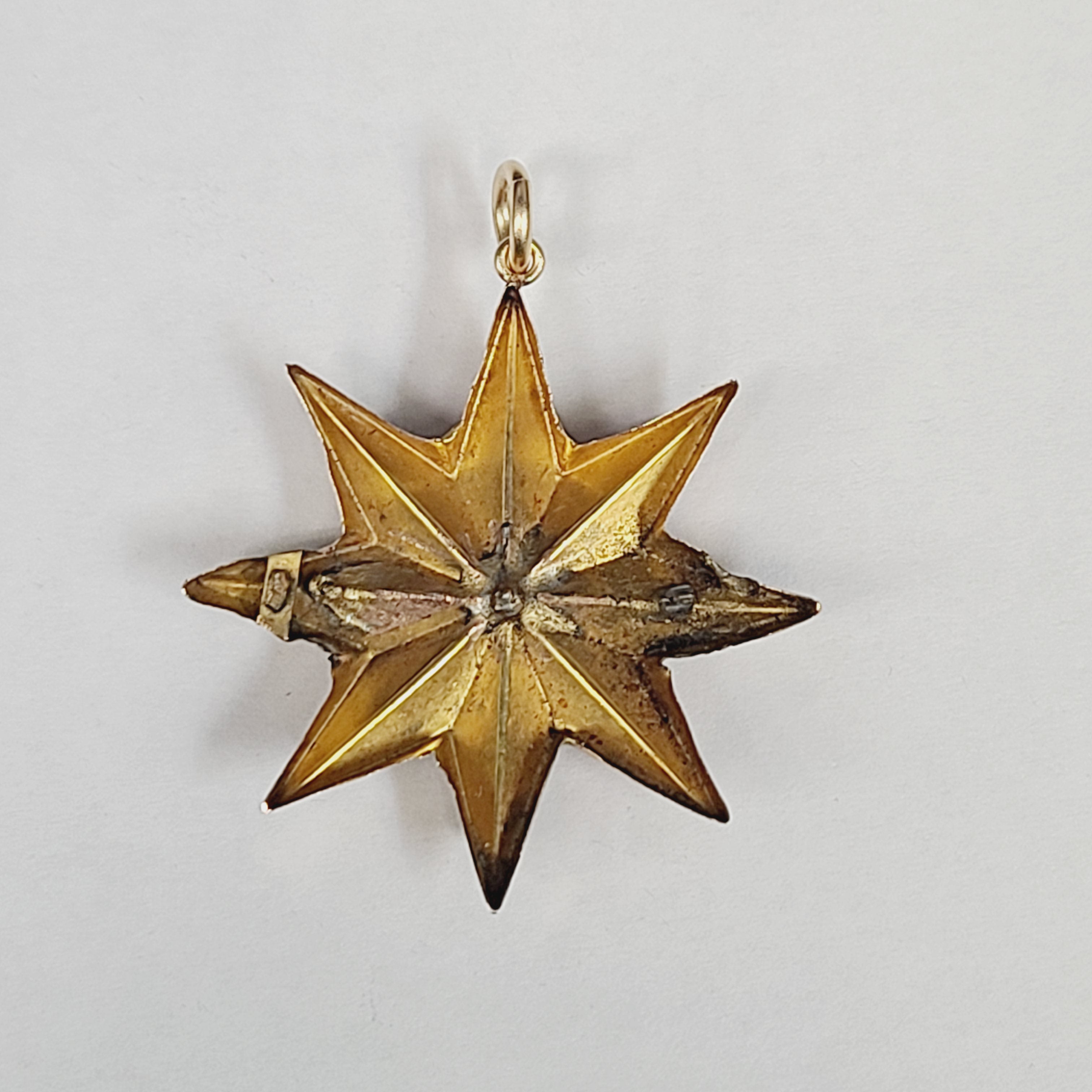 18K Gold Antique Enamel Portrait Star with Seed Pearls