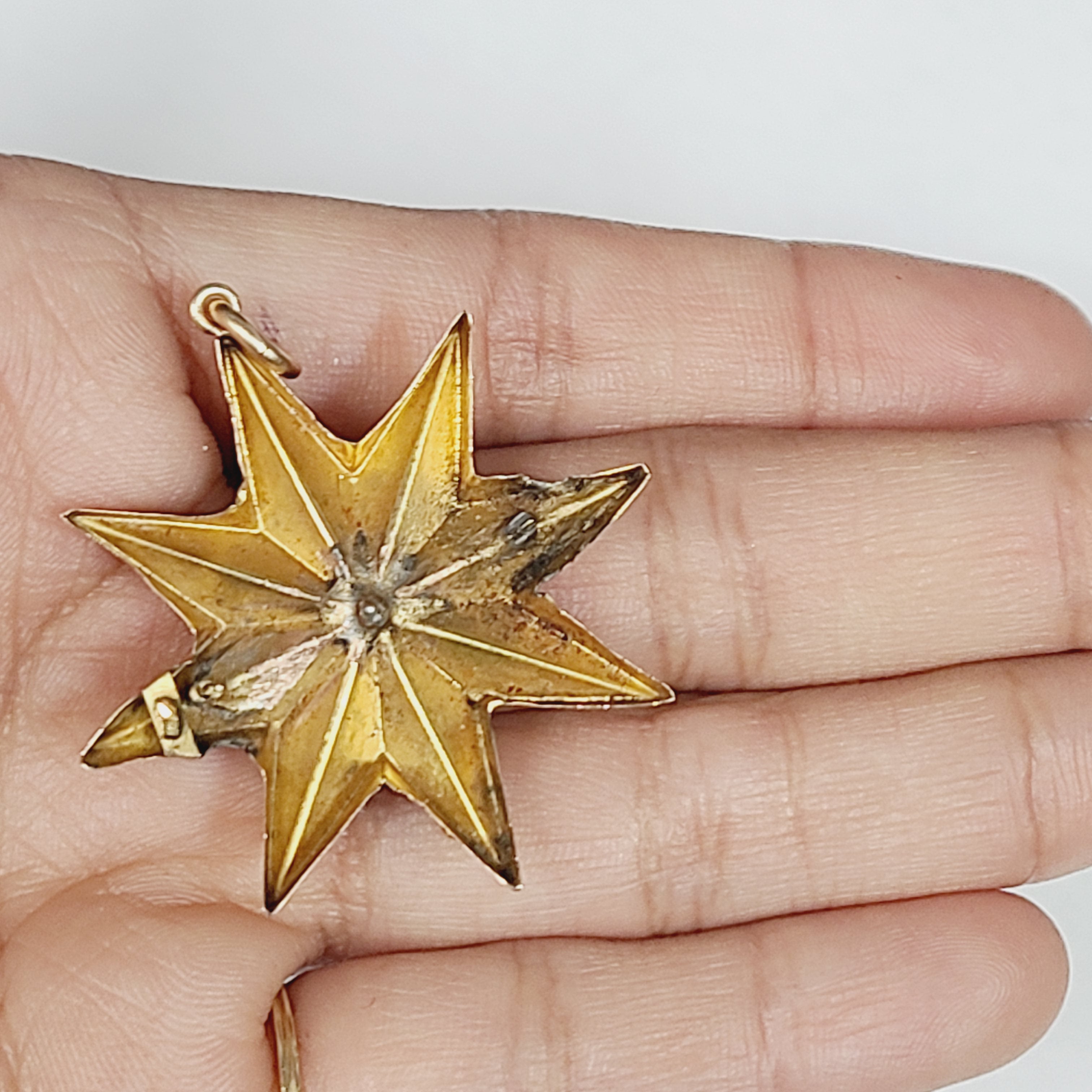 18K Gold Antique Enamel Portrait Star with Seed Pearls