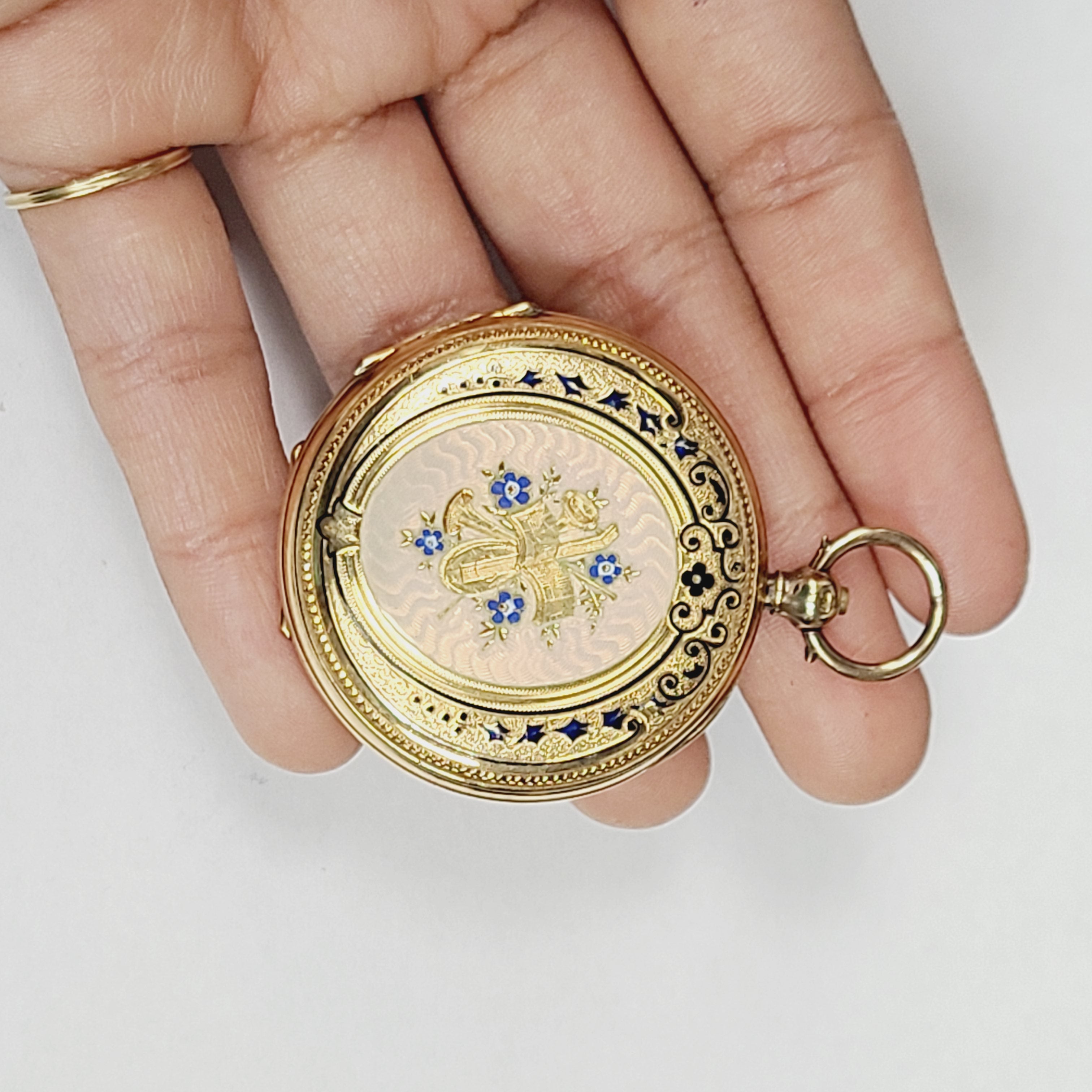18K Gold Antique Enamel Egyptian Lady Pocket Watch