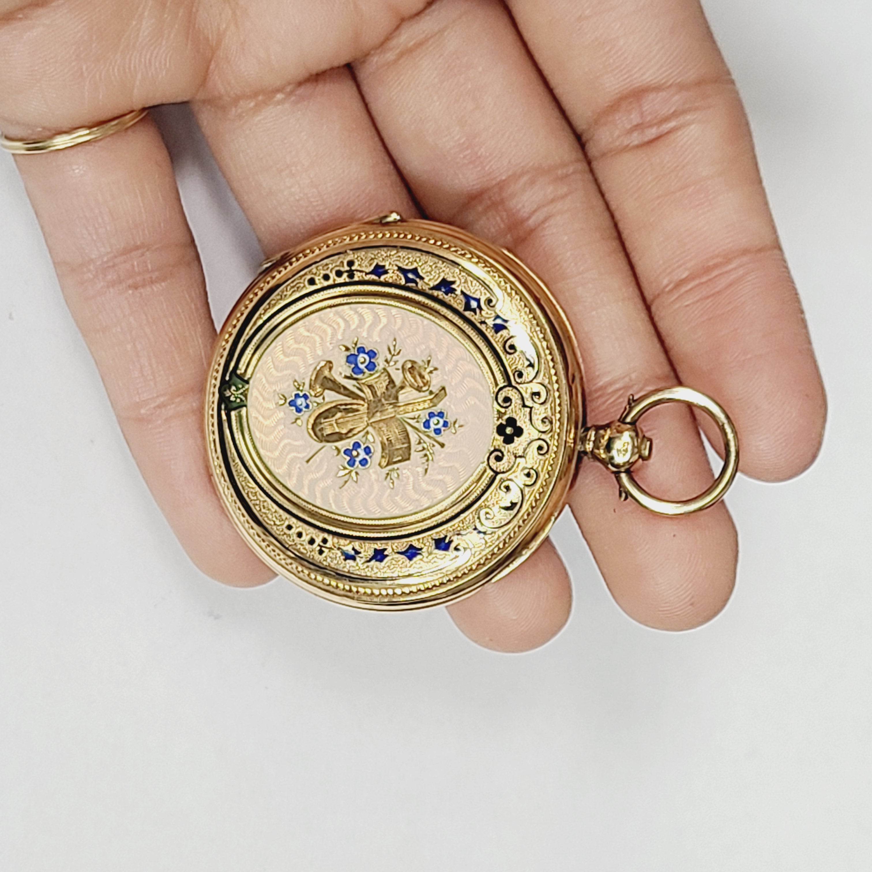 18K Gold Antique Enamel Egyptian Lady Pocket Watch