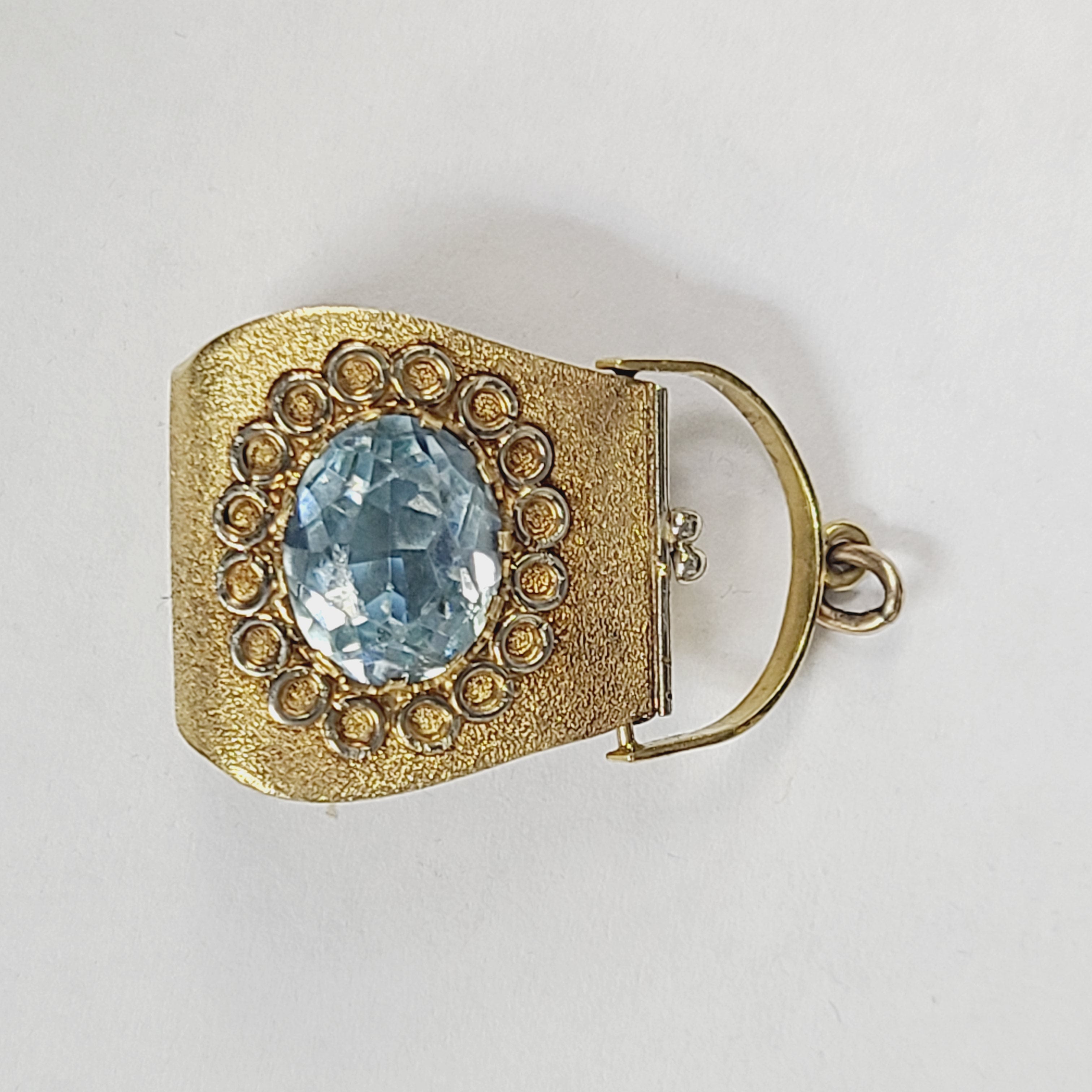 Vintage 18K Yellow Gold Purse Pendant Charm with Blue Stone