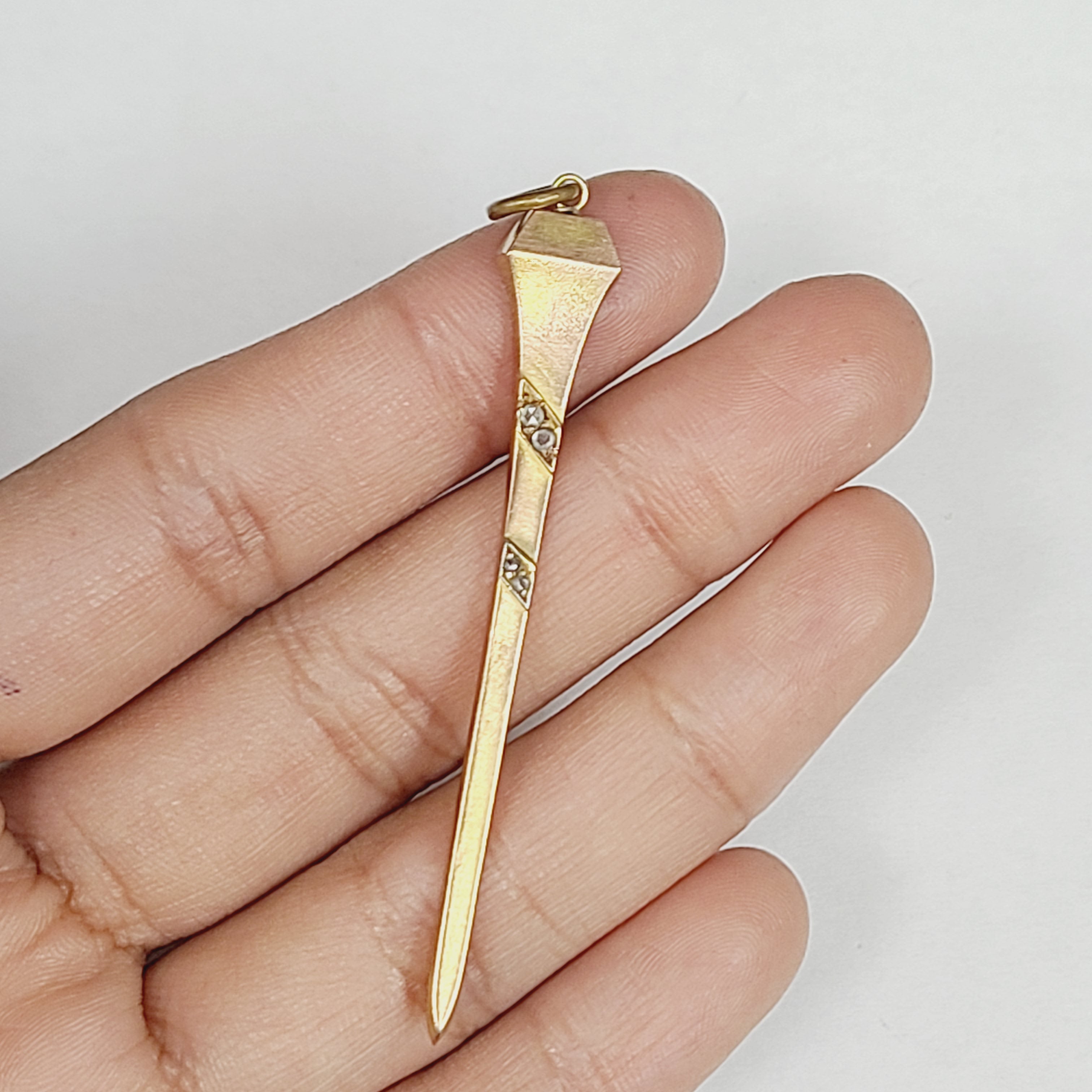 Victorian Dagger Nail Rose Cut Diamond Pendant 2.4 x .40"