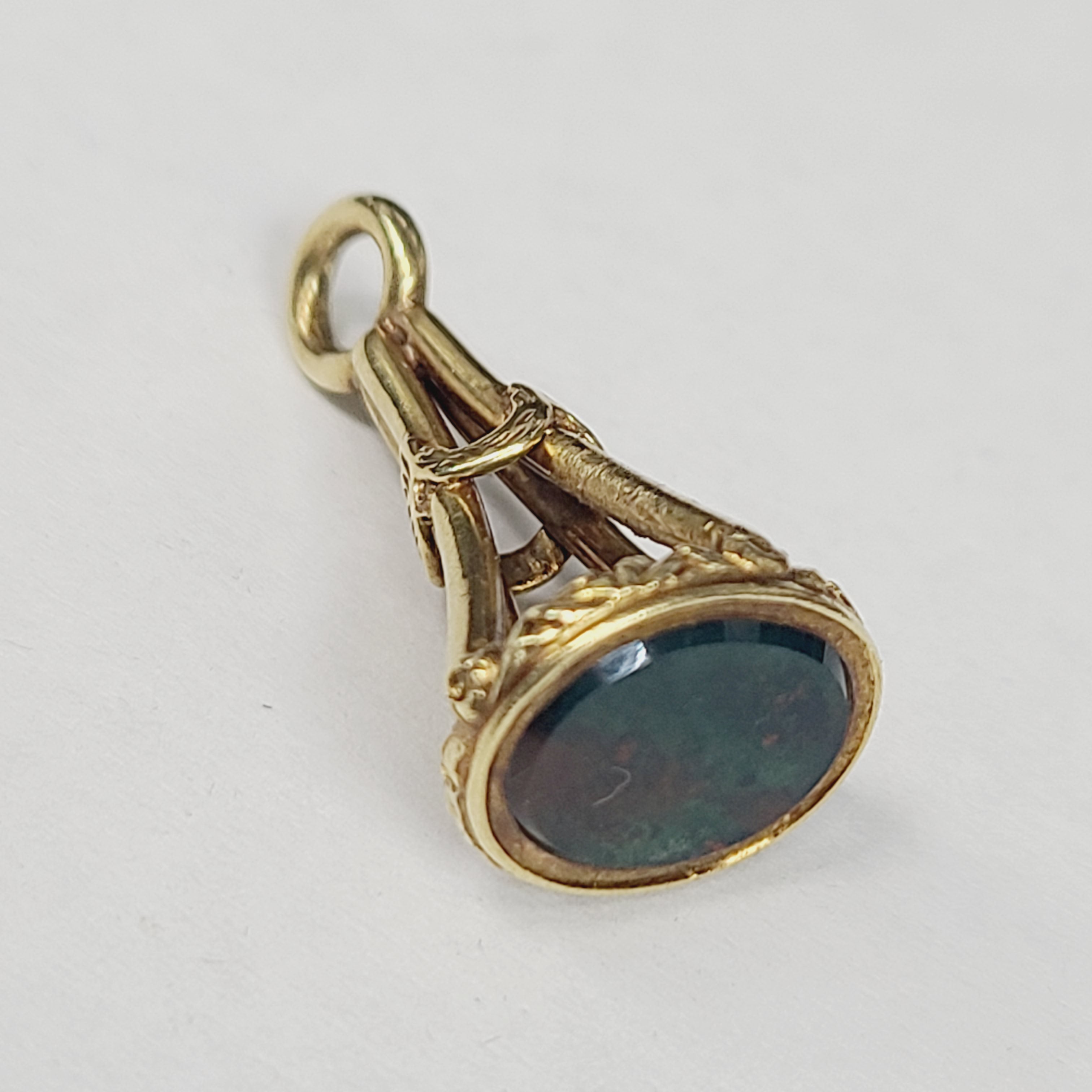 14K Gold Antique Victorian Bloodstone Fob Charm Pendant