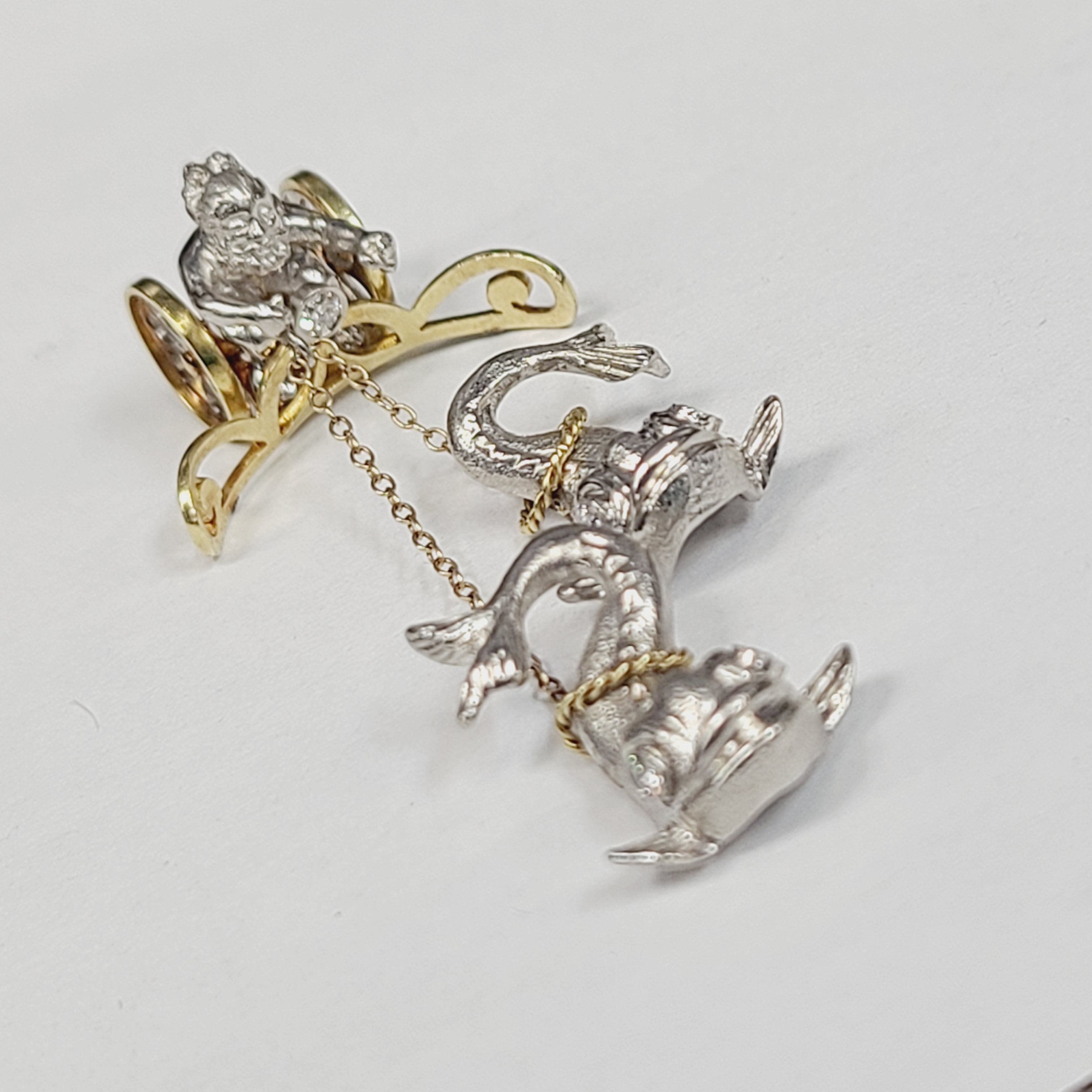 Neptune and Fish 18K Gold and Platinum Figurine