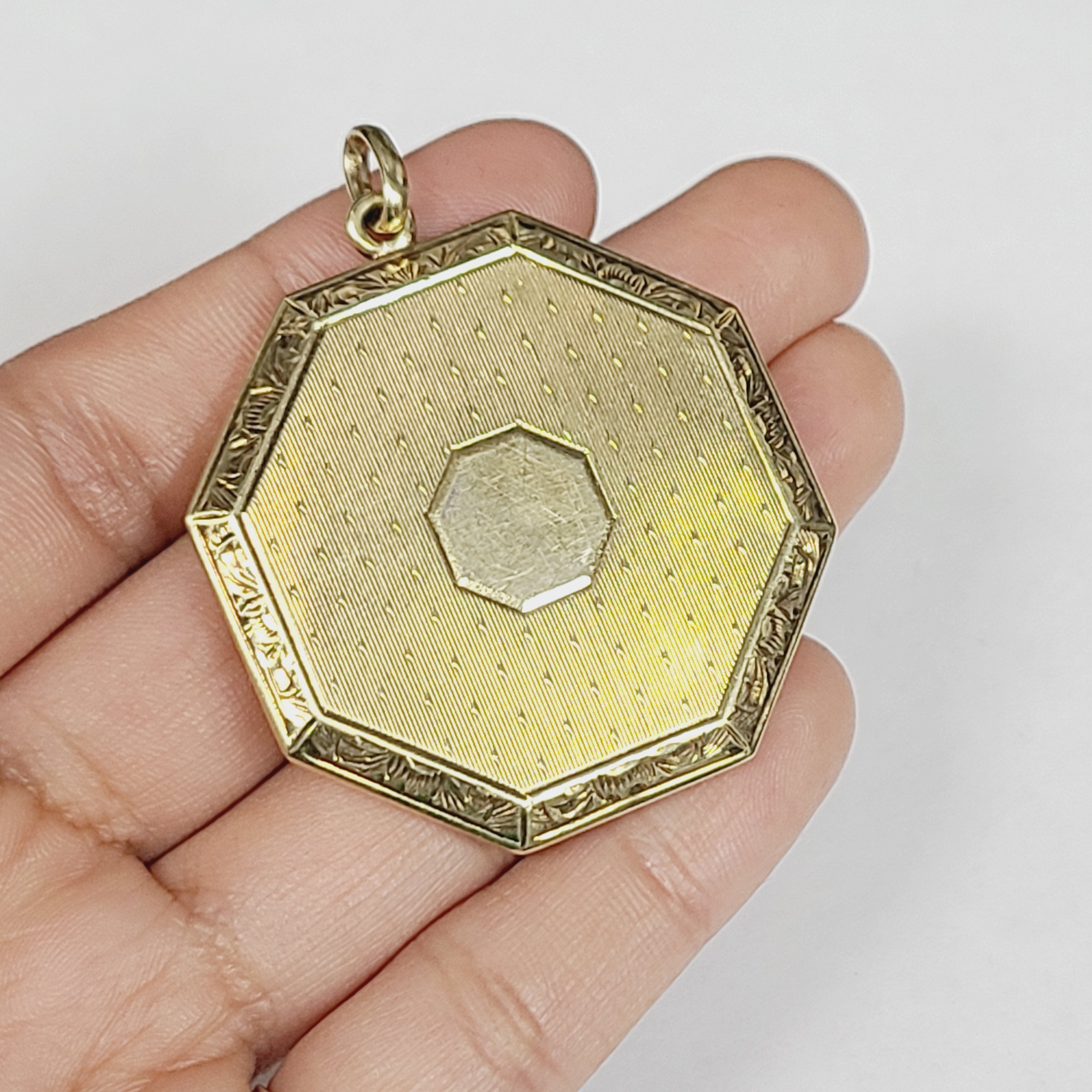 14K Gold Art Deco Octagon Mirror Pendant