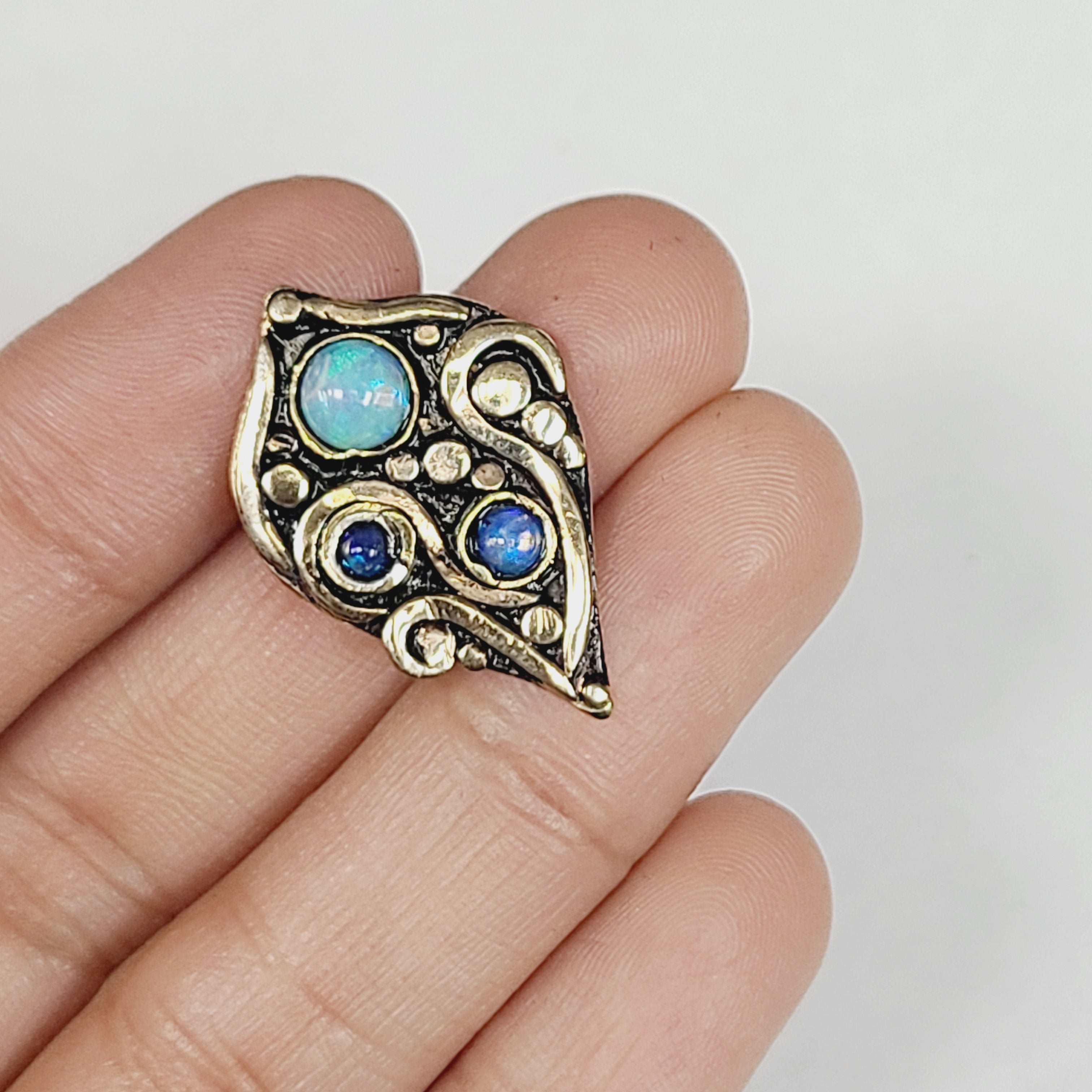 14K Yellow Gold Opal and Enamel Slide Pendant