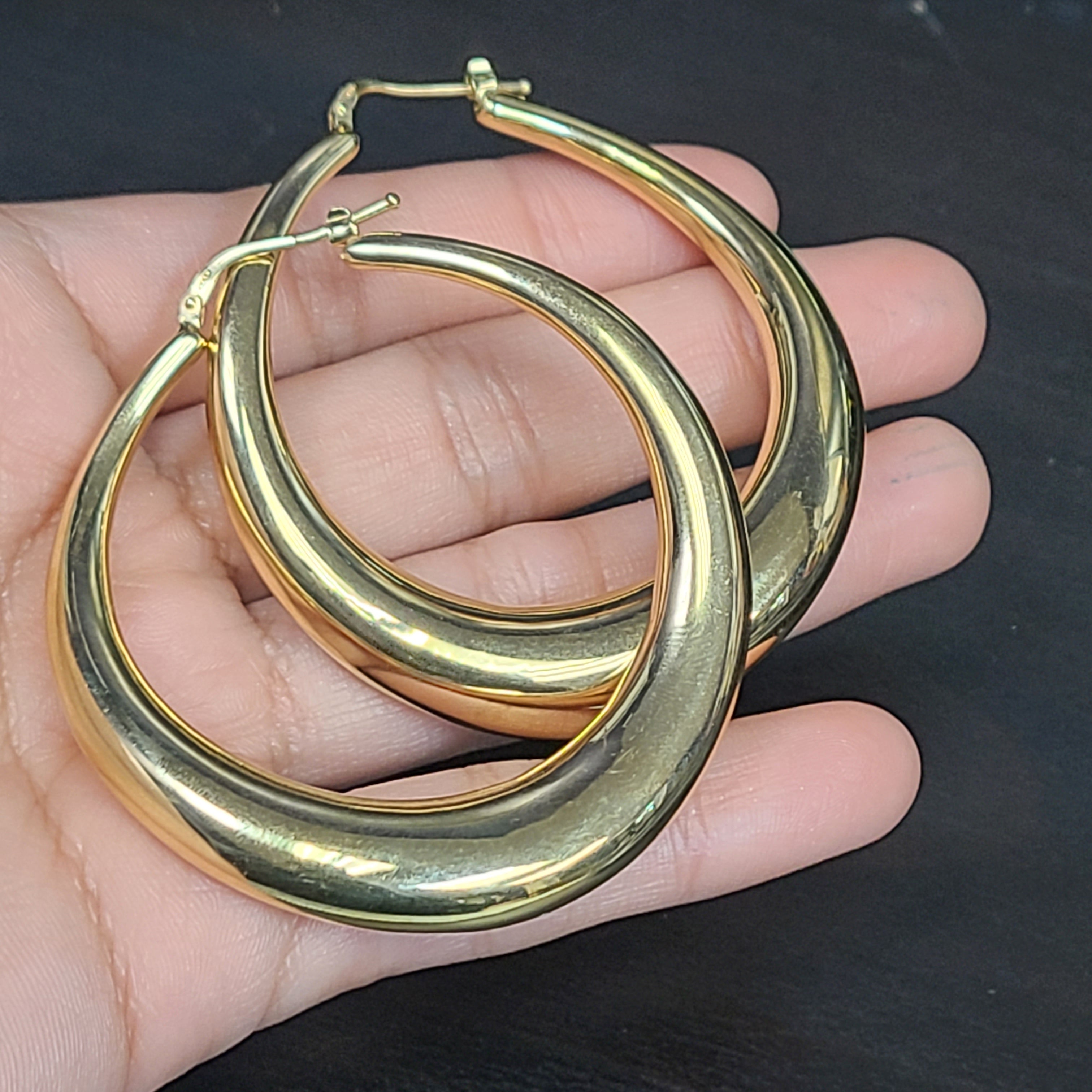 14K Yellow Gold Slightly Twisted Earring Hoop 2.1" 7.12grams