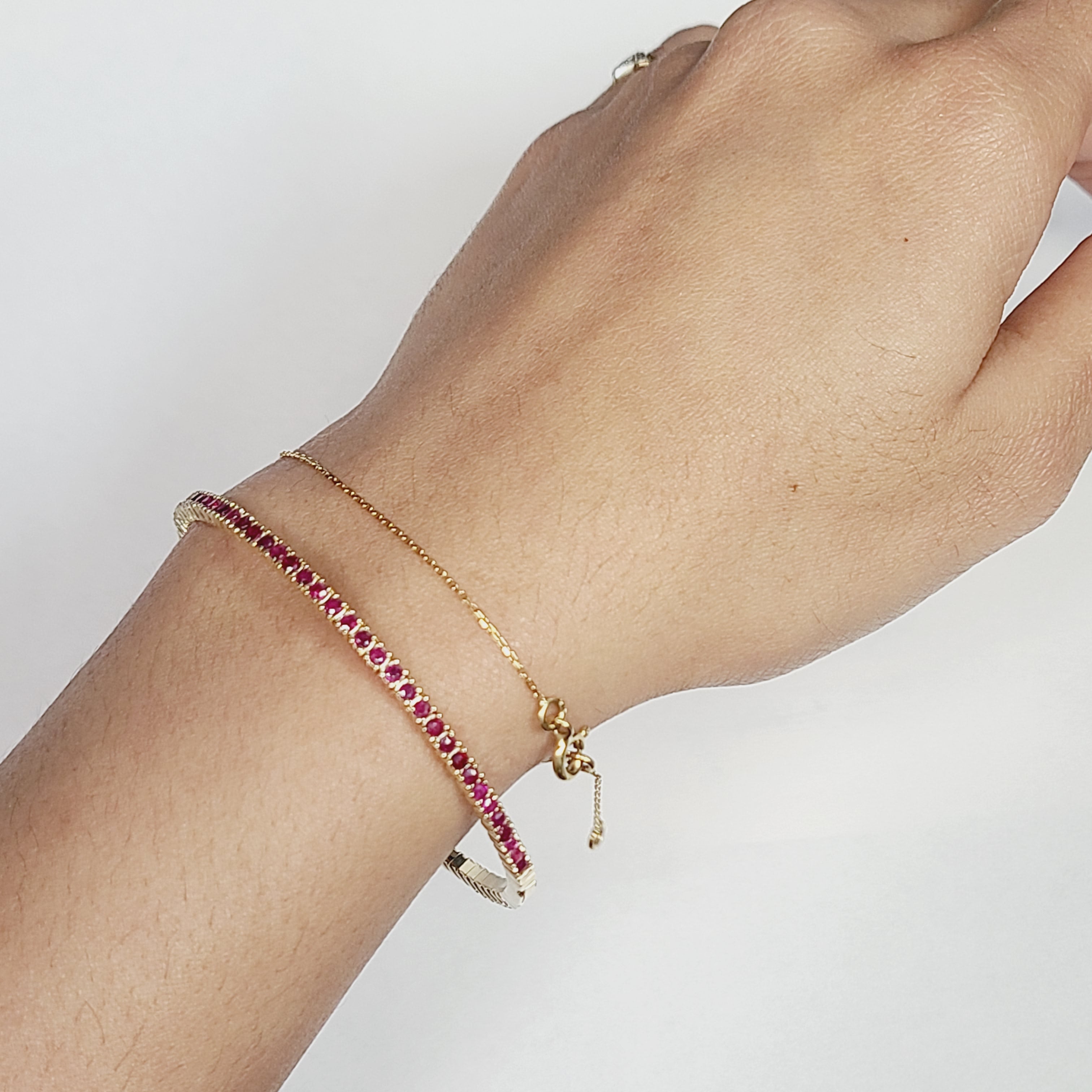 14K Yellow Gold Natural Ruby Flexible Bangle