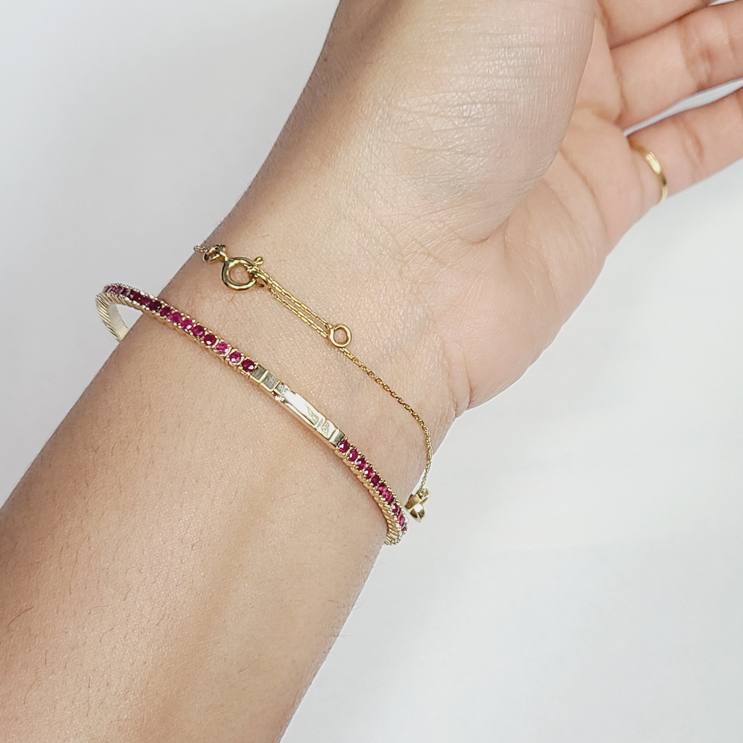 14K Yellow Gold Natural Ruby Flexible Bangle