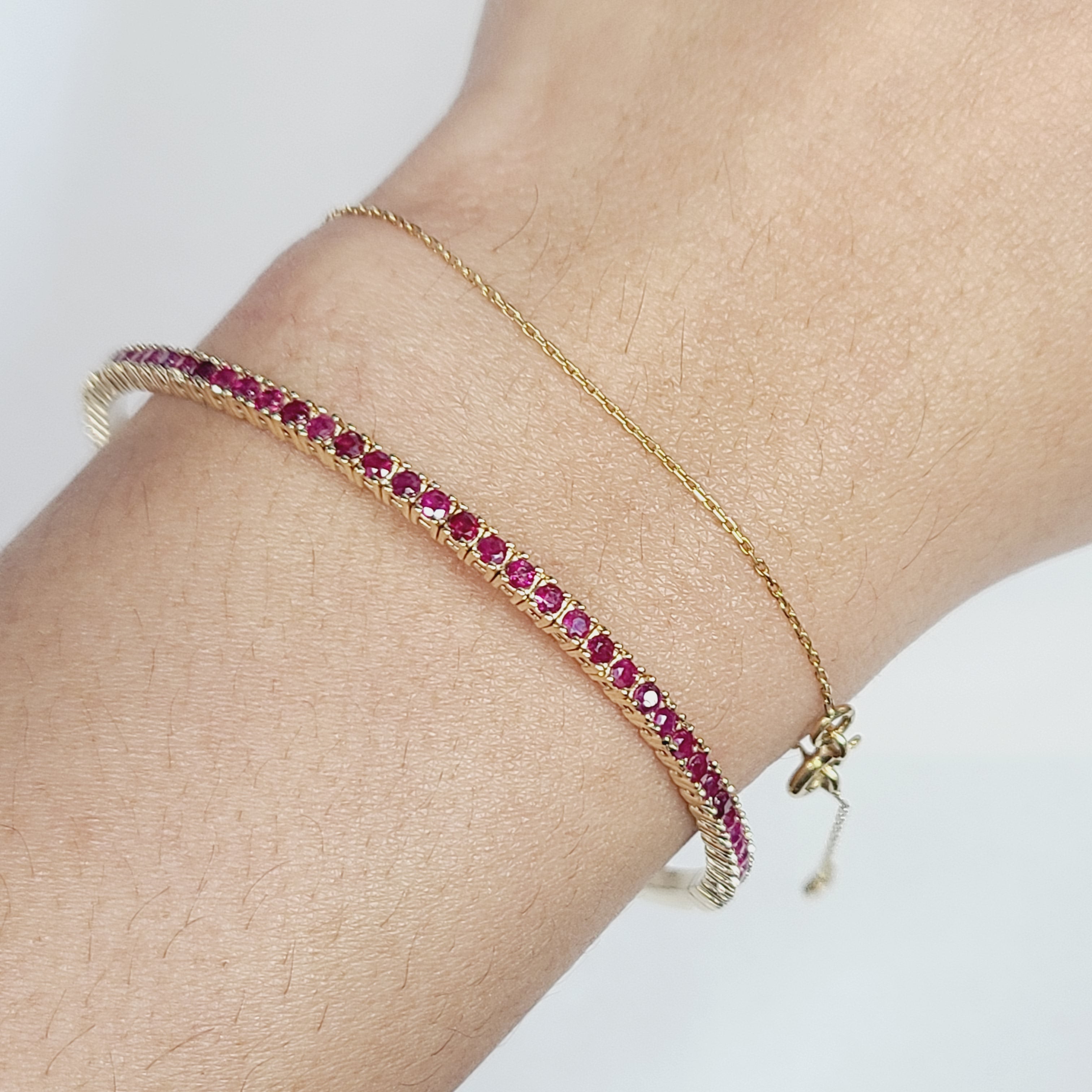 14K Yellow Gold Natural Ruby Flexible Bangle