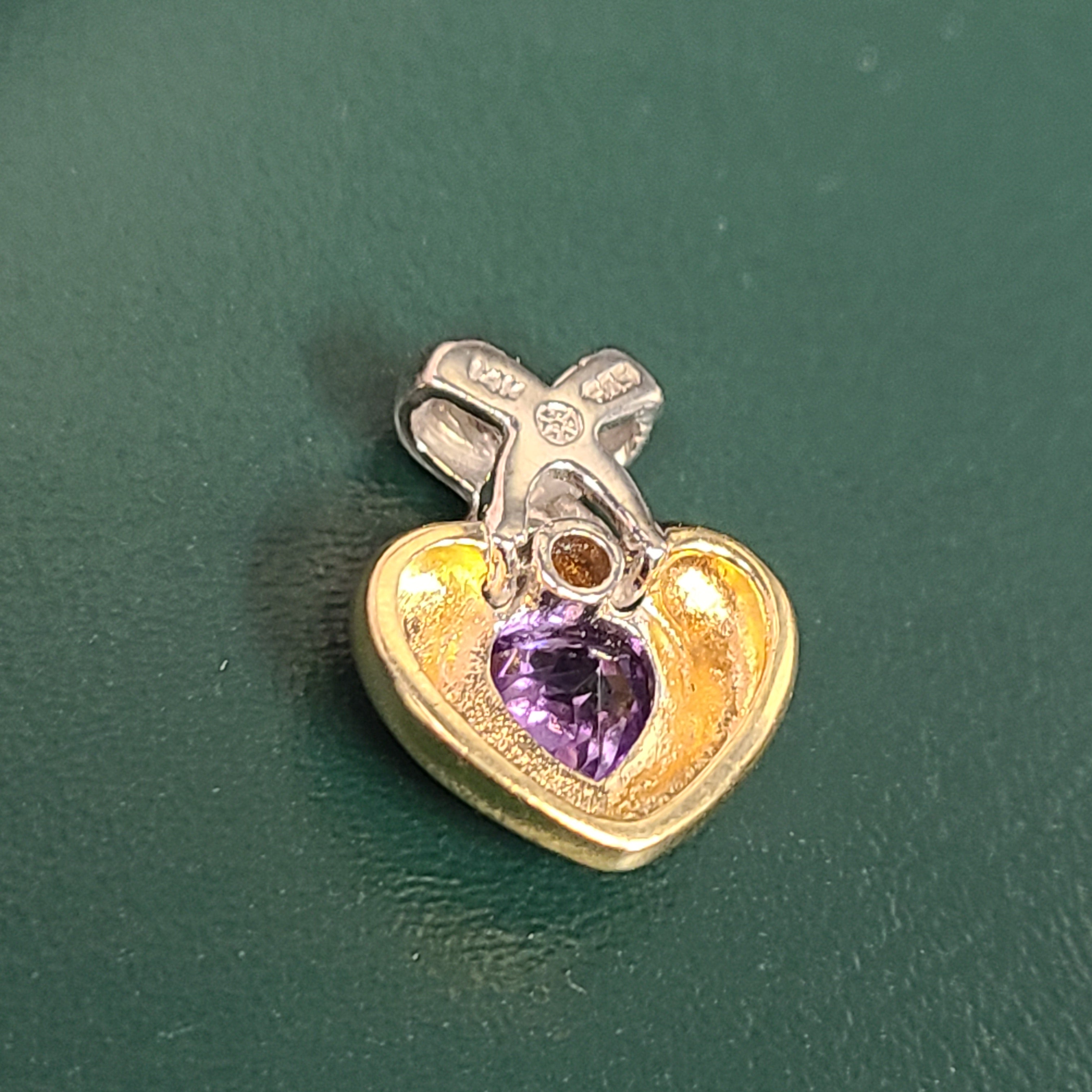 14K Two Tone Amethyst & Diamond Heart Pendant