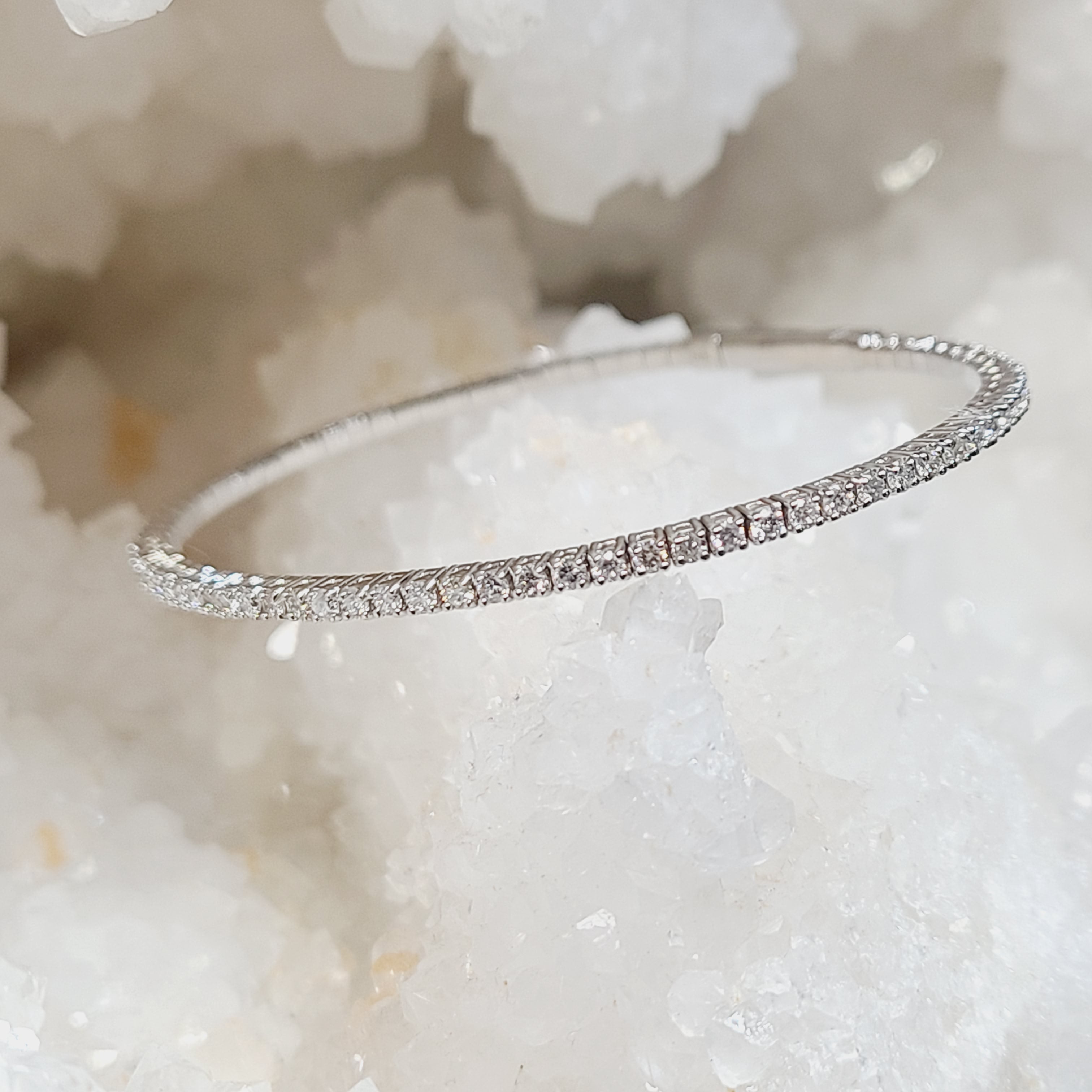 1.9CT Natural Diamond 14K White Gold Flexible Bangle Bracelet