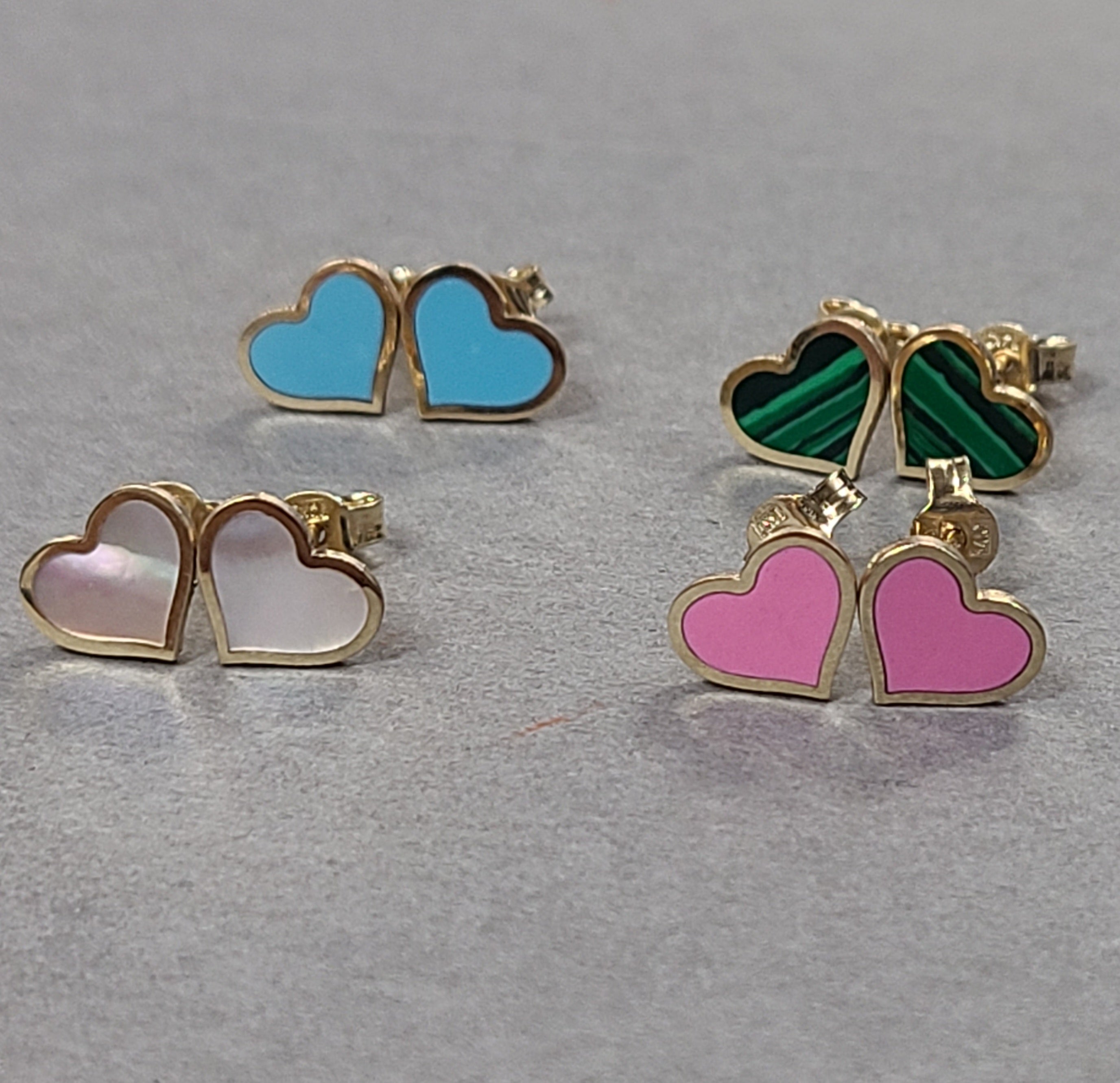 14K Yellow Gold Heart Inlay Earrings