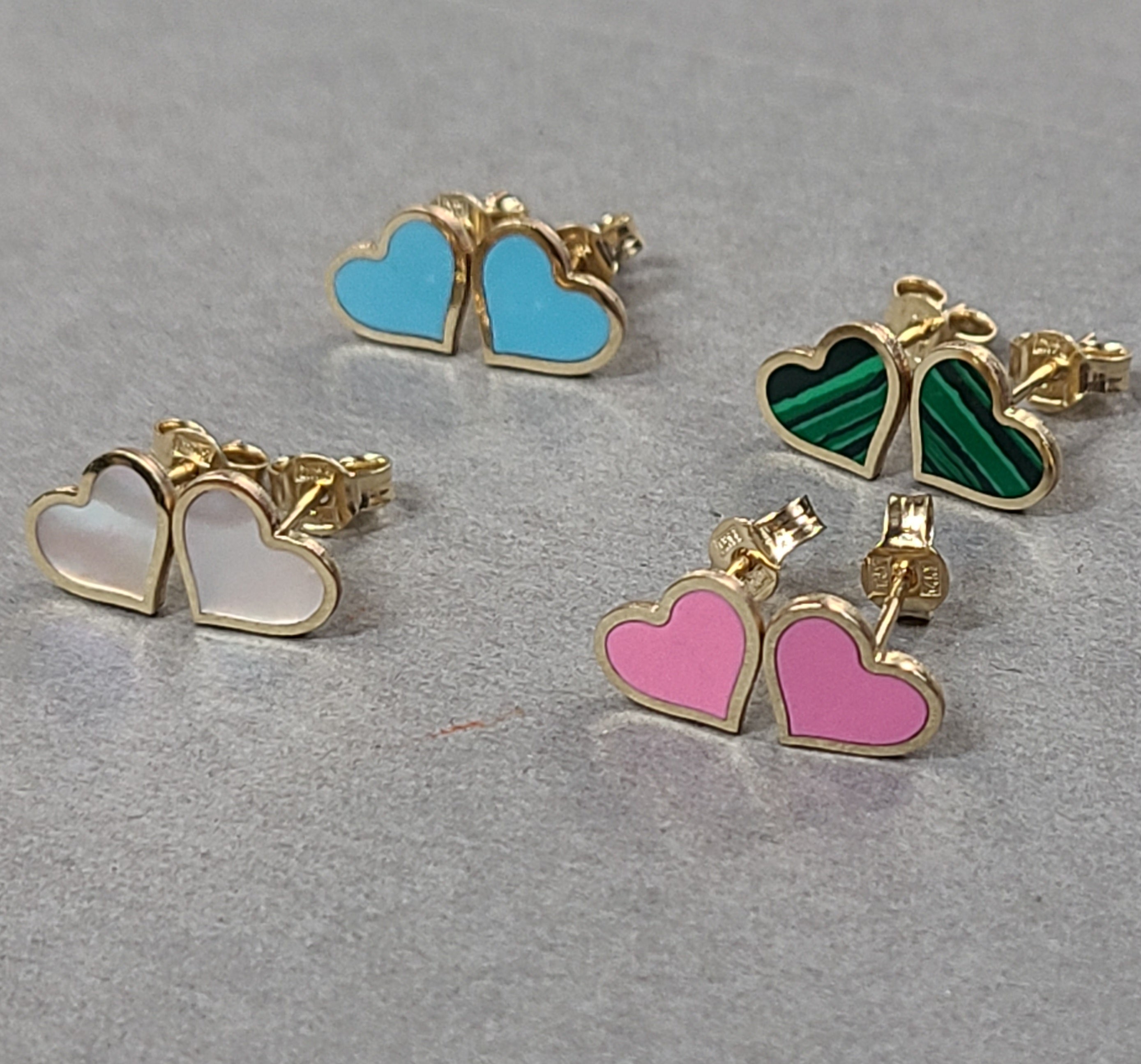 14K Yellow Gold Heart Inlay Earrings