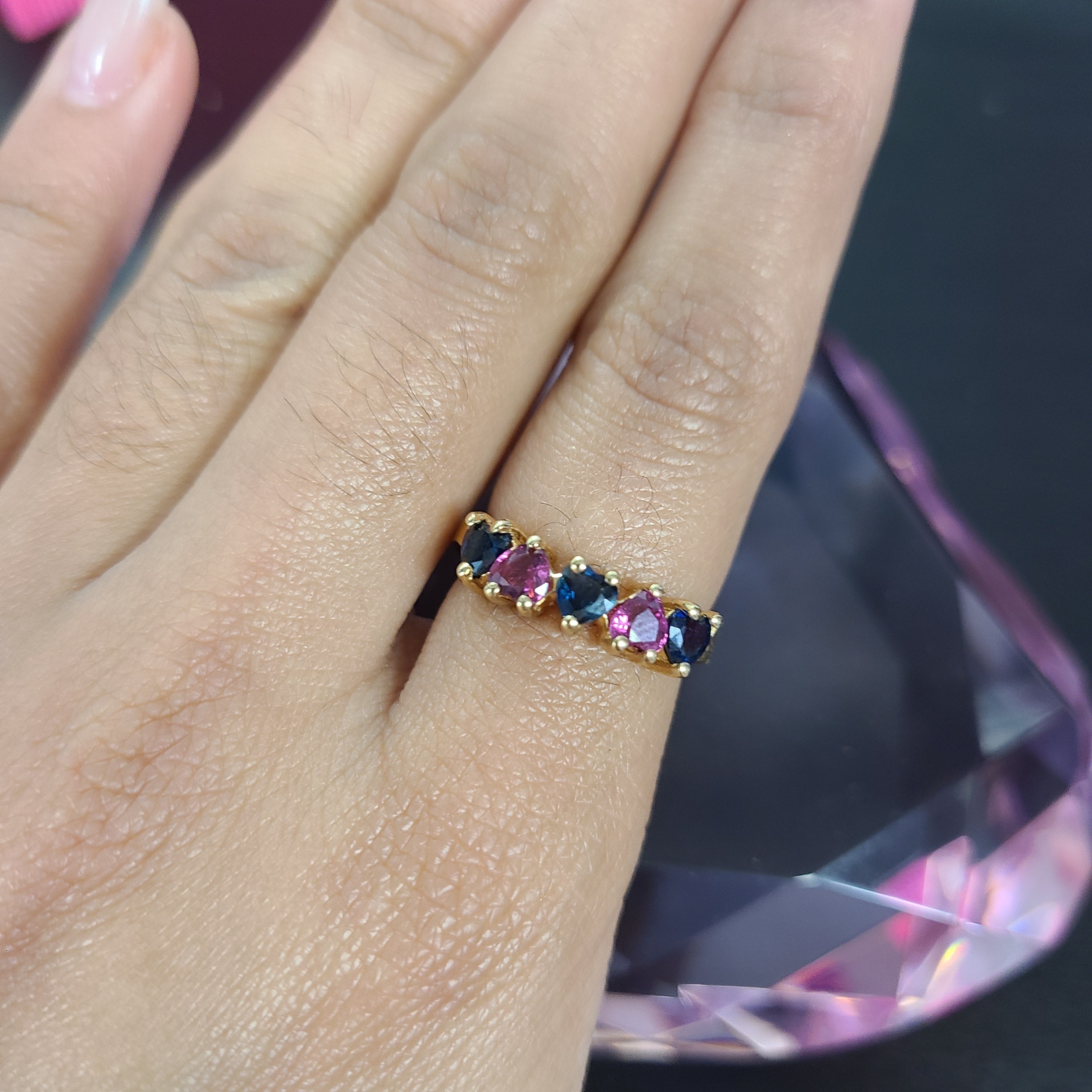 Natural Heart Ruby & Sapphire Yellow Gold Ring Size 5